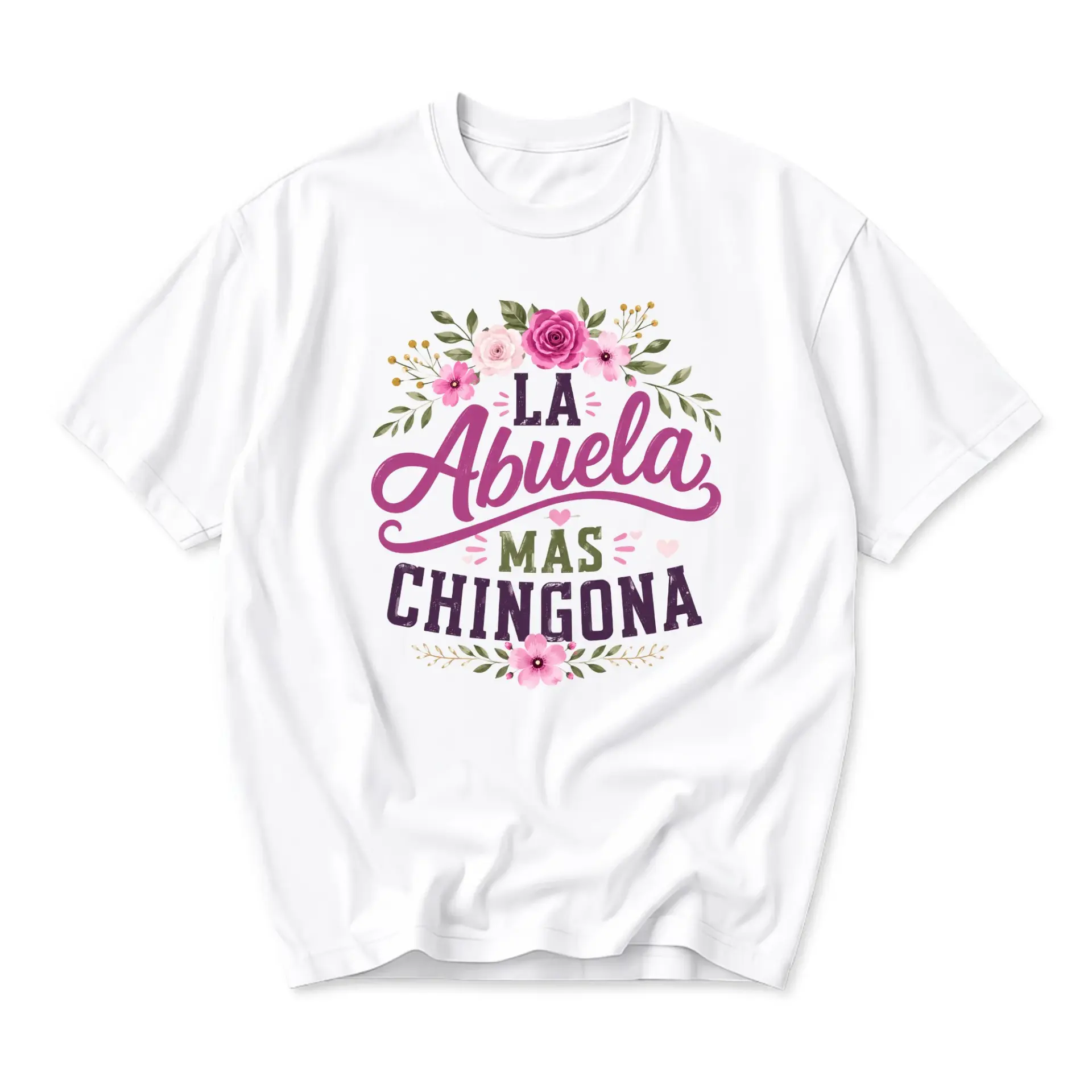 Graphic Tee La Abuela Mas Chingona Floral Script Typography White Unisex