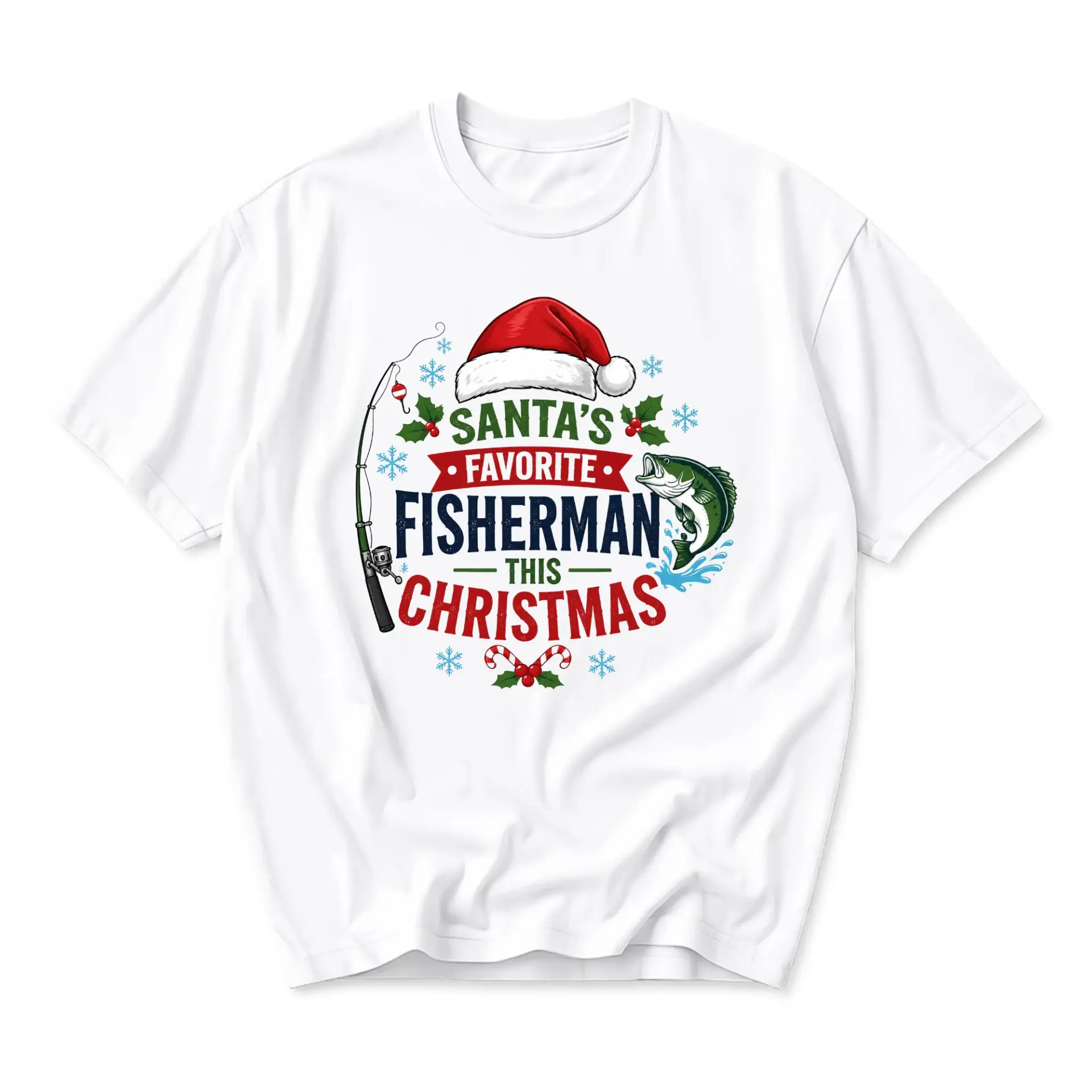 Graphic Tee Santa Favorite Fisherman This Christmas Holiday Fishing Unisex Crew Neck Comfortable Short Sleeve Shirt