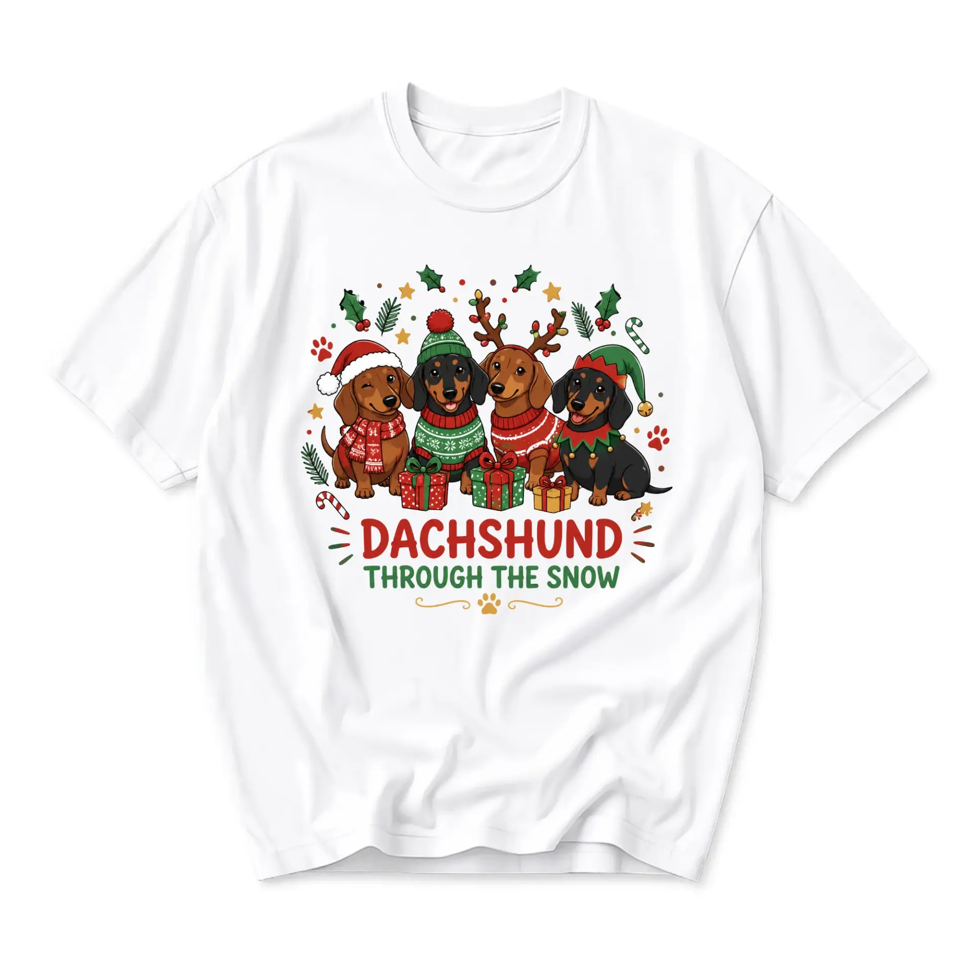 Funny Shirt Dachshund Through the Snow Graphic Tee Holiday Dog Lover Gift