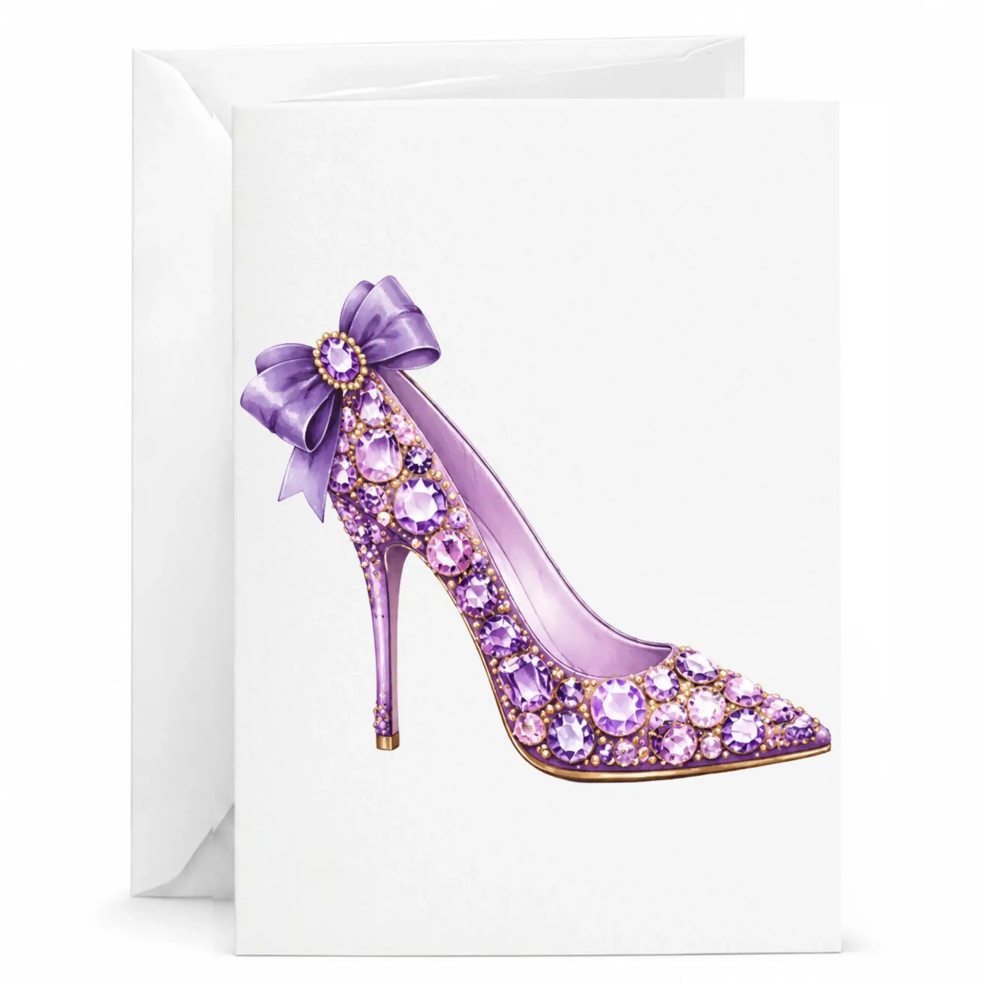 Elegant High Heel Greeting Card Featuring Jeweled Stiletto Art for Fashion Enthusiasts and Special Celebrations