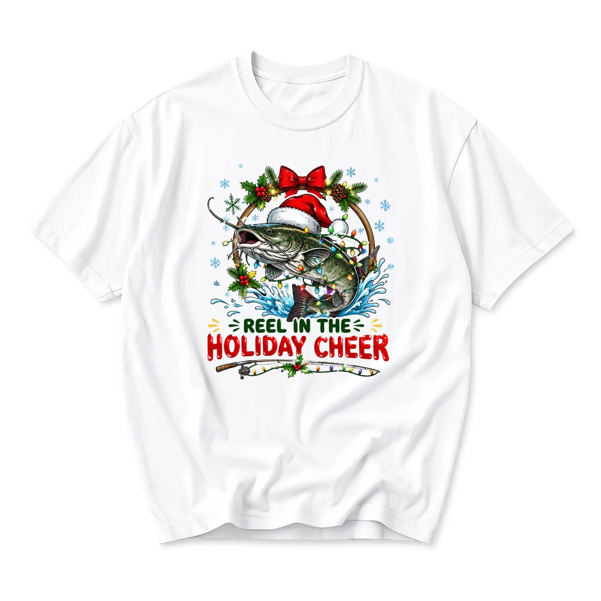 Funny Shirt Reel in the Holiday Cheer Graphic Tee Christmas Fishing Theme