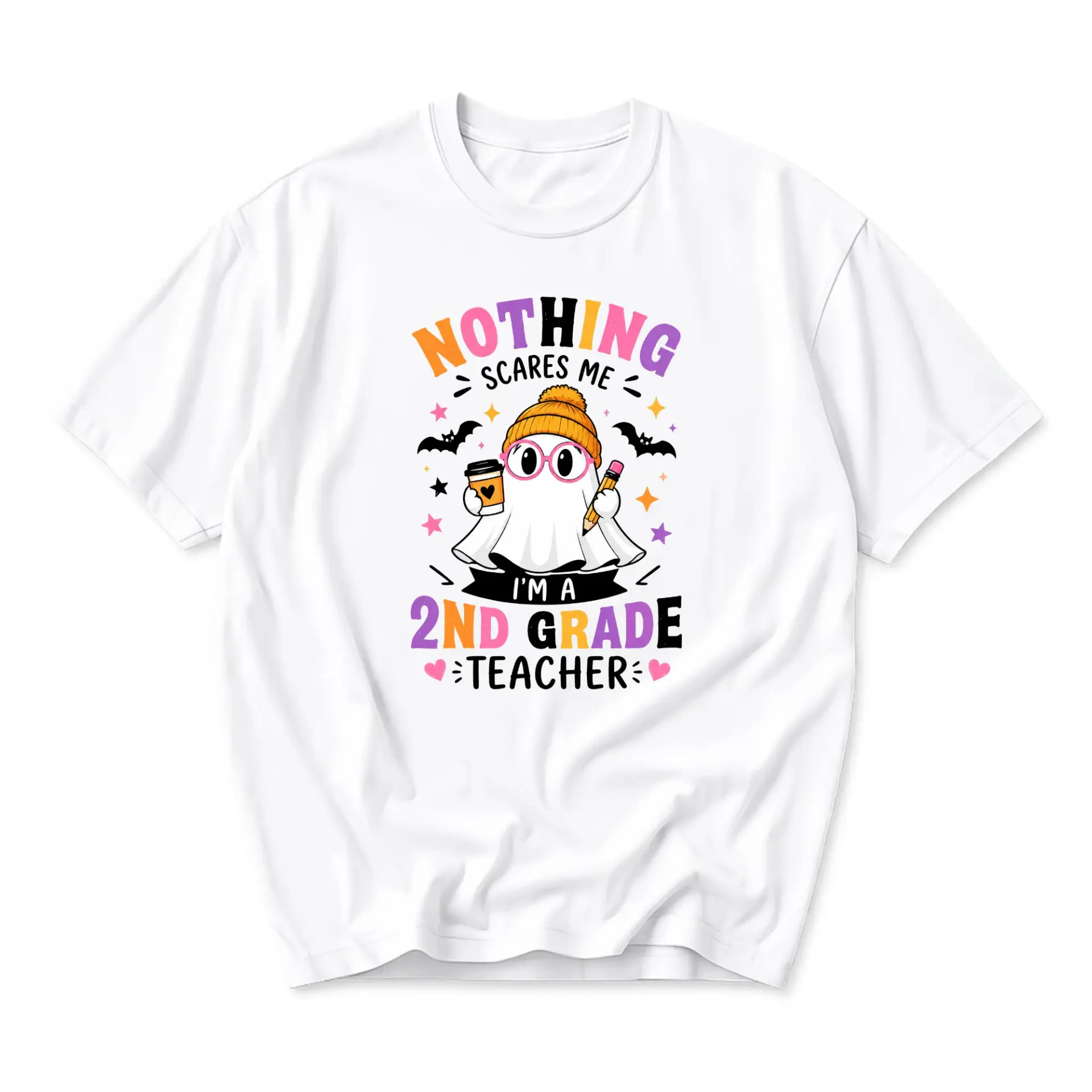 Funny Shirt Unisex Graphic Printed T-Shirt Featuring a Cute Ghost Teacher Design for Fall Holiday Casual Apparel