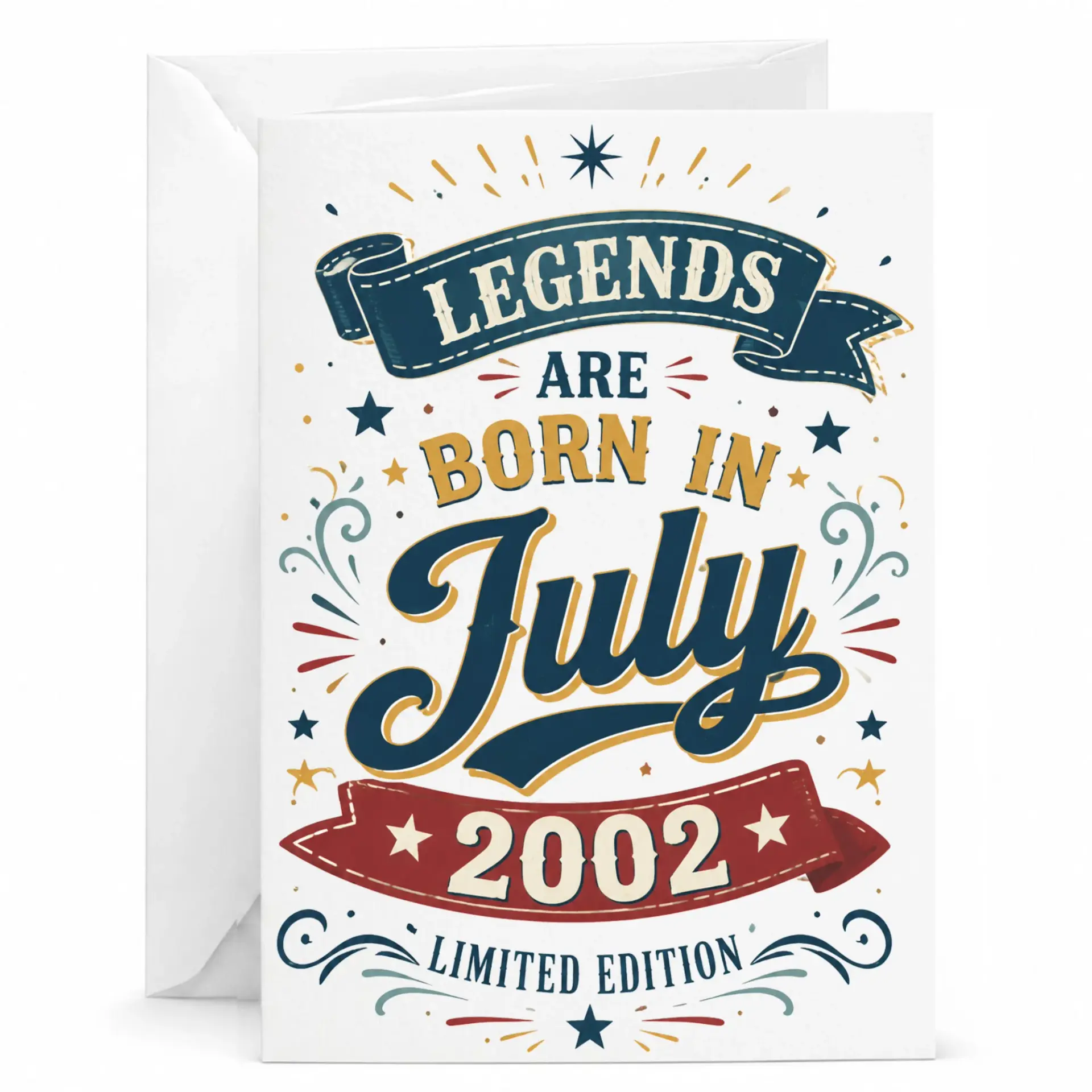 Birthday Card Legends Are Born in July 2002 Vintage Style Greeting Card for Milestone Celebration with White Envelope
