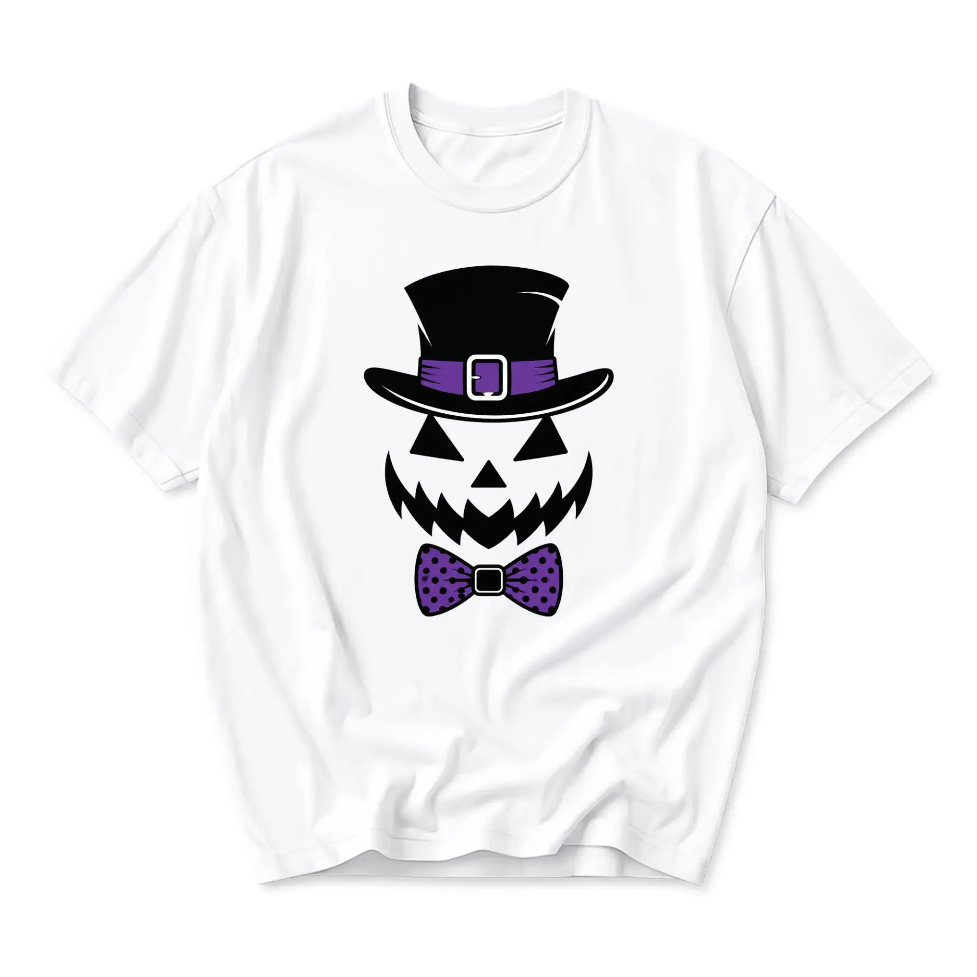 Graphic Tee Pumpkin Face in Top Hat and Bow Tie Unisex Casual Crew Neck Soft Cotton Blend Everyday Short Sleeve Shirt