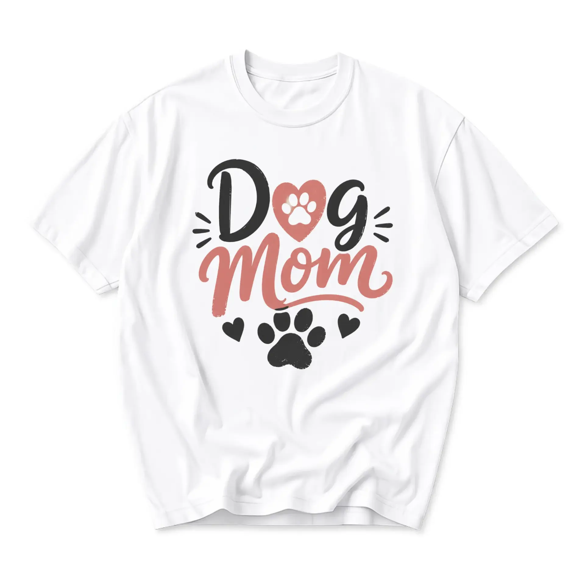 Graphic Tee Dog Mom Paw Print Heart Design Unisex Casual Everyday Crew Neck