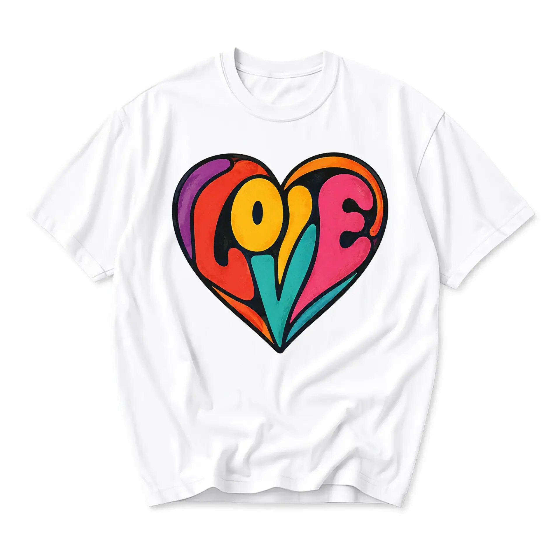 Graphic Tee Unisex Heart Love Print Casual Summer Shirt Soft Cotton Crew Neck Top for Everyday Outfits and Expression