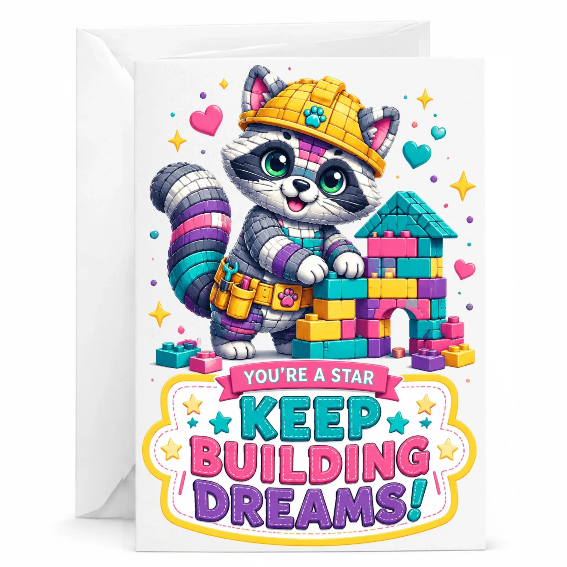 Greeting Card You Are a Star Keep Building Dreams Encouragement for Friends and Family Creative Construction Theme