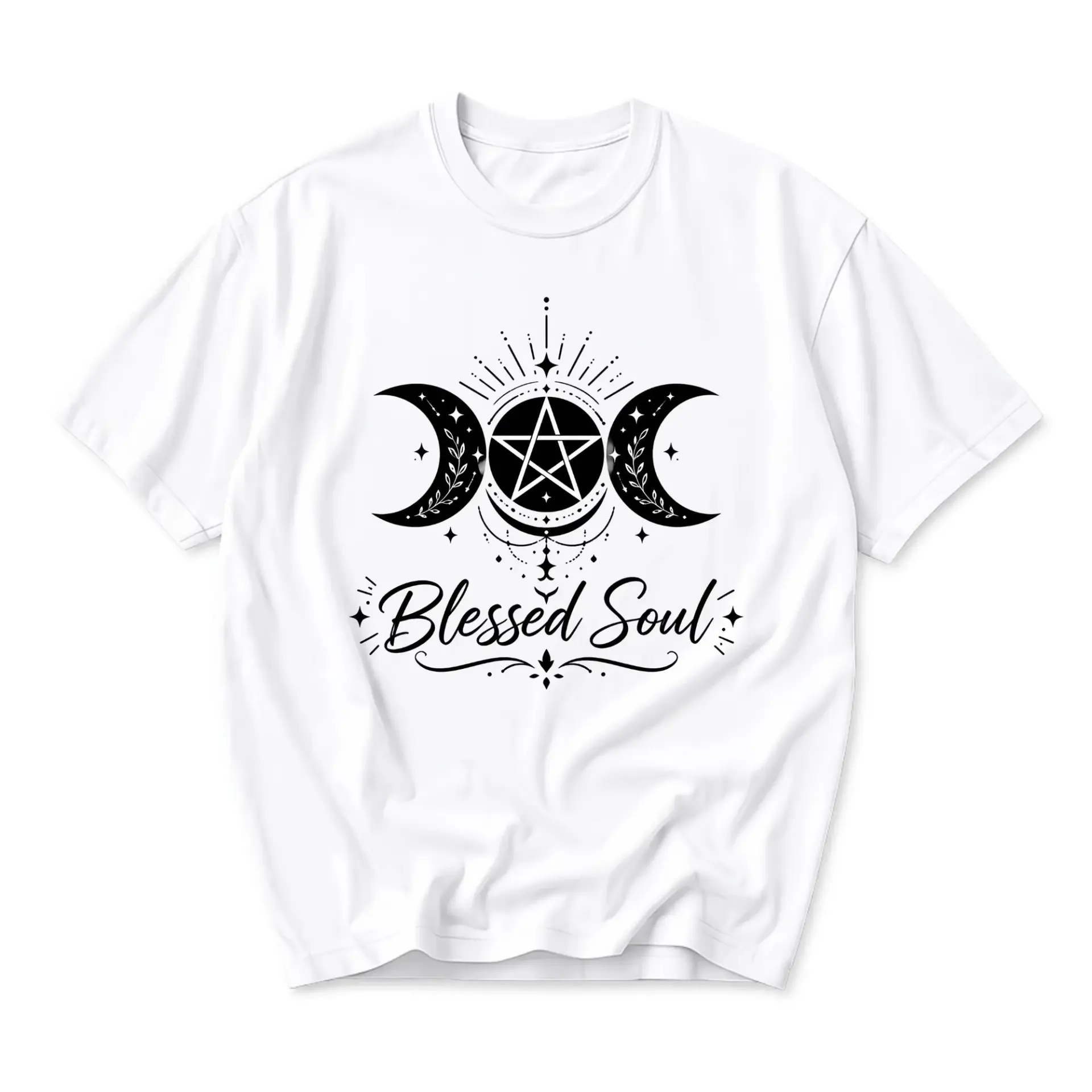 Graphic Tee Blessed Soul Celestial Pentacle Design Unisex Crew Neck Short Sleeve Cotton Blend Casual Everyday Shirt