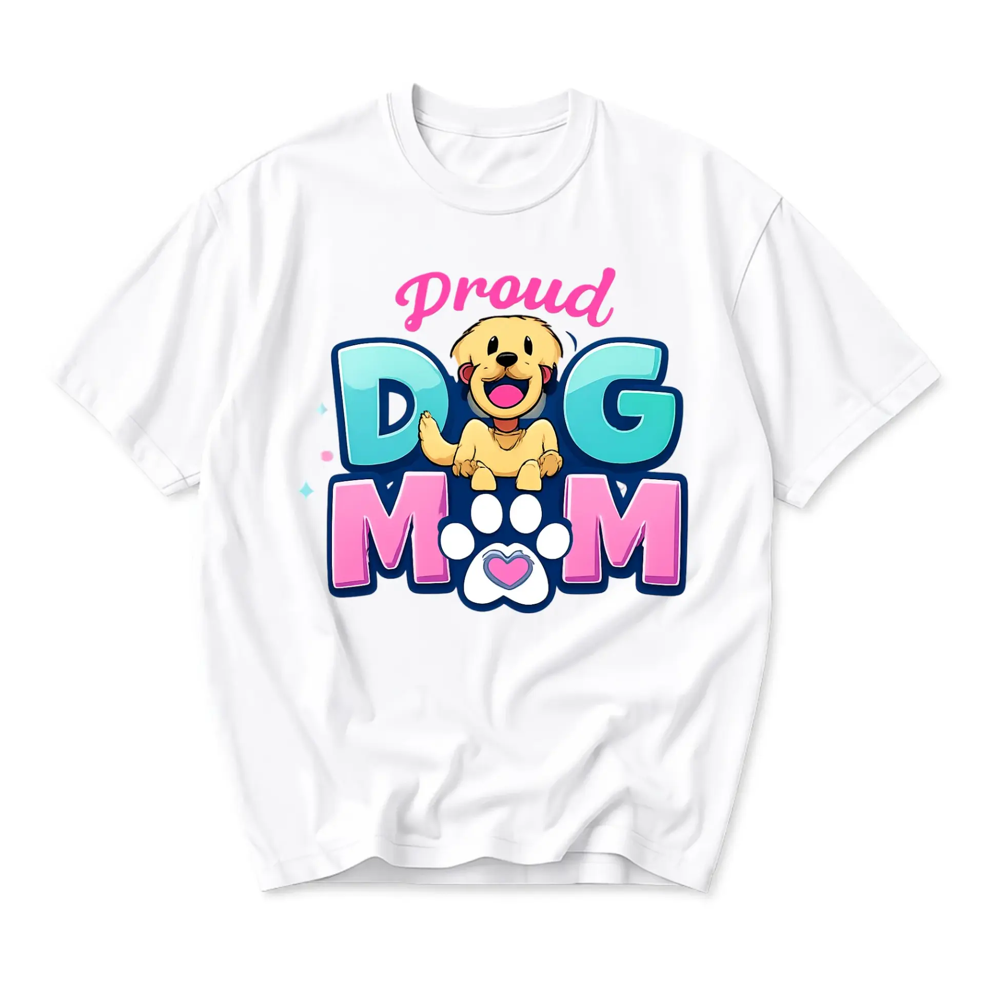 Graphic Tee Proud Dog Mom T-Shirt Featuring Cute Golden Retriever