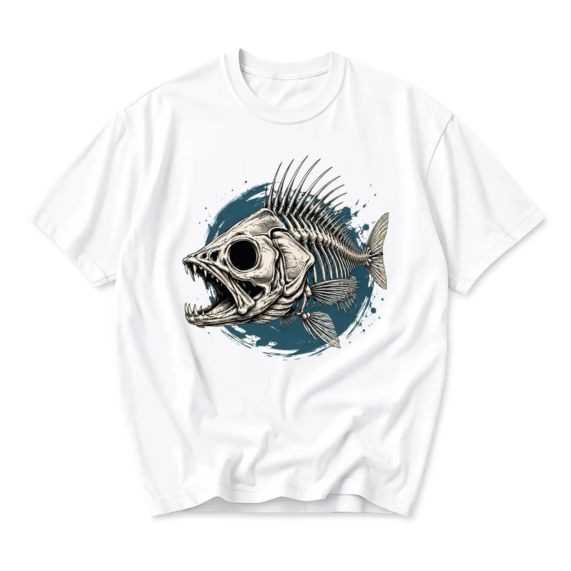 Graphic Tee Unisex Fish Skeleton Artistic Print Crew Neck T-Shirt for