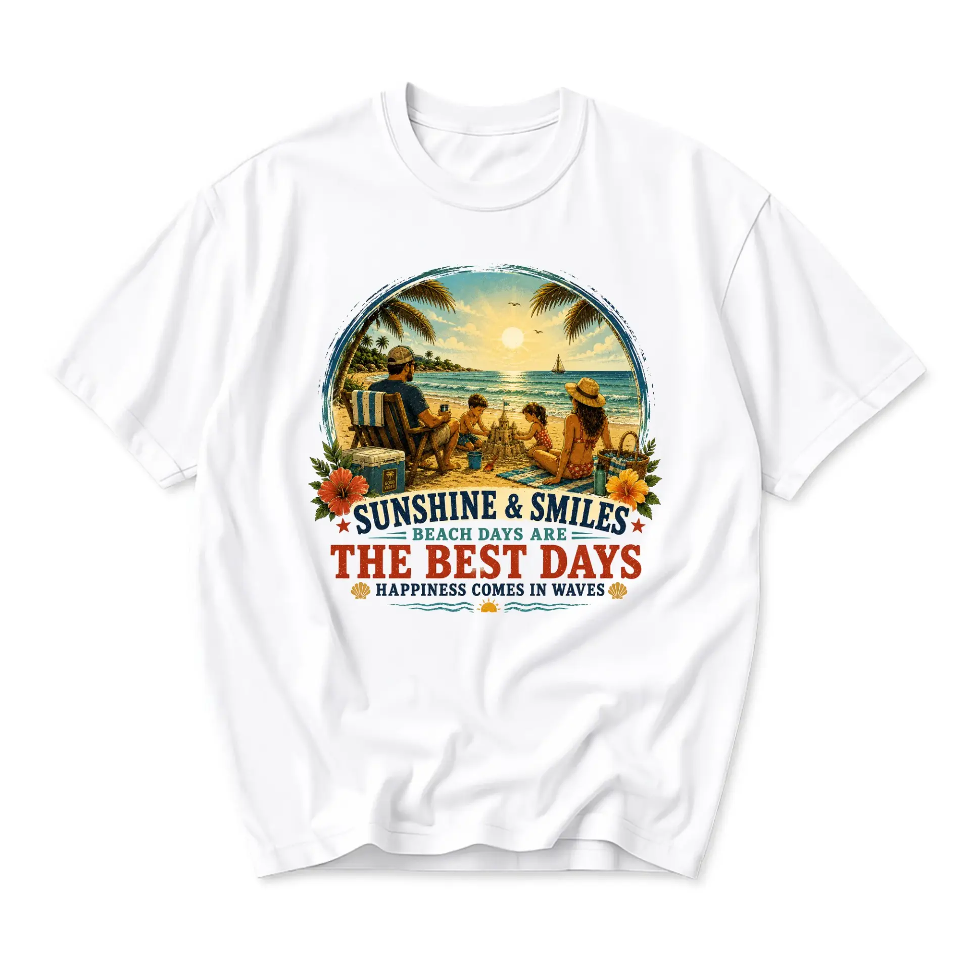 Graphic Tee Sunshine and Smiles Beach Vacation Tropical Summer Design Unisex Casual Crew Neck Comfortable T-Shirt