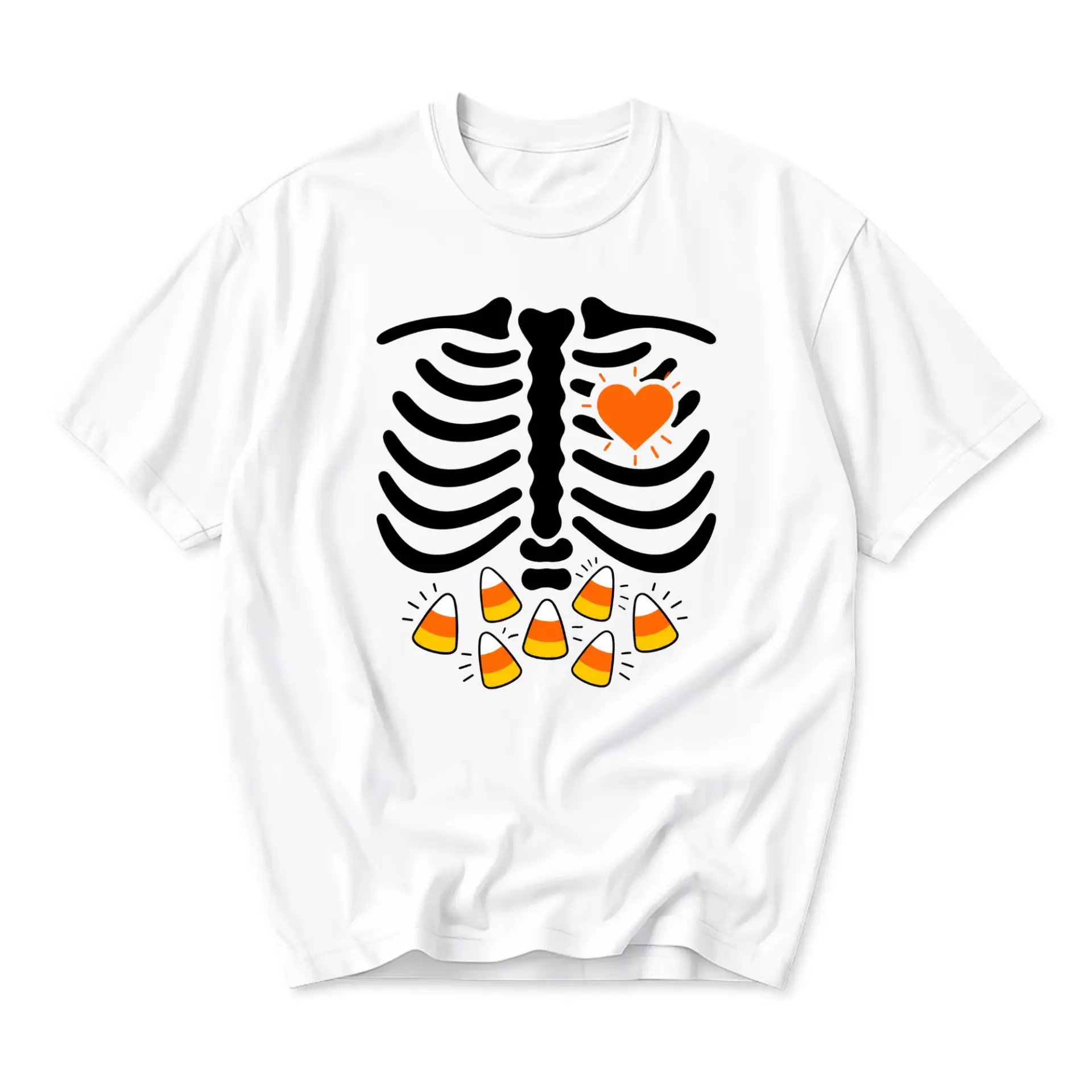 T-shirt Skeleton Ribcage with Heart and Candy Corn Graphic Unisex Casual Crew Neck Comfortable Everyday Apparel