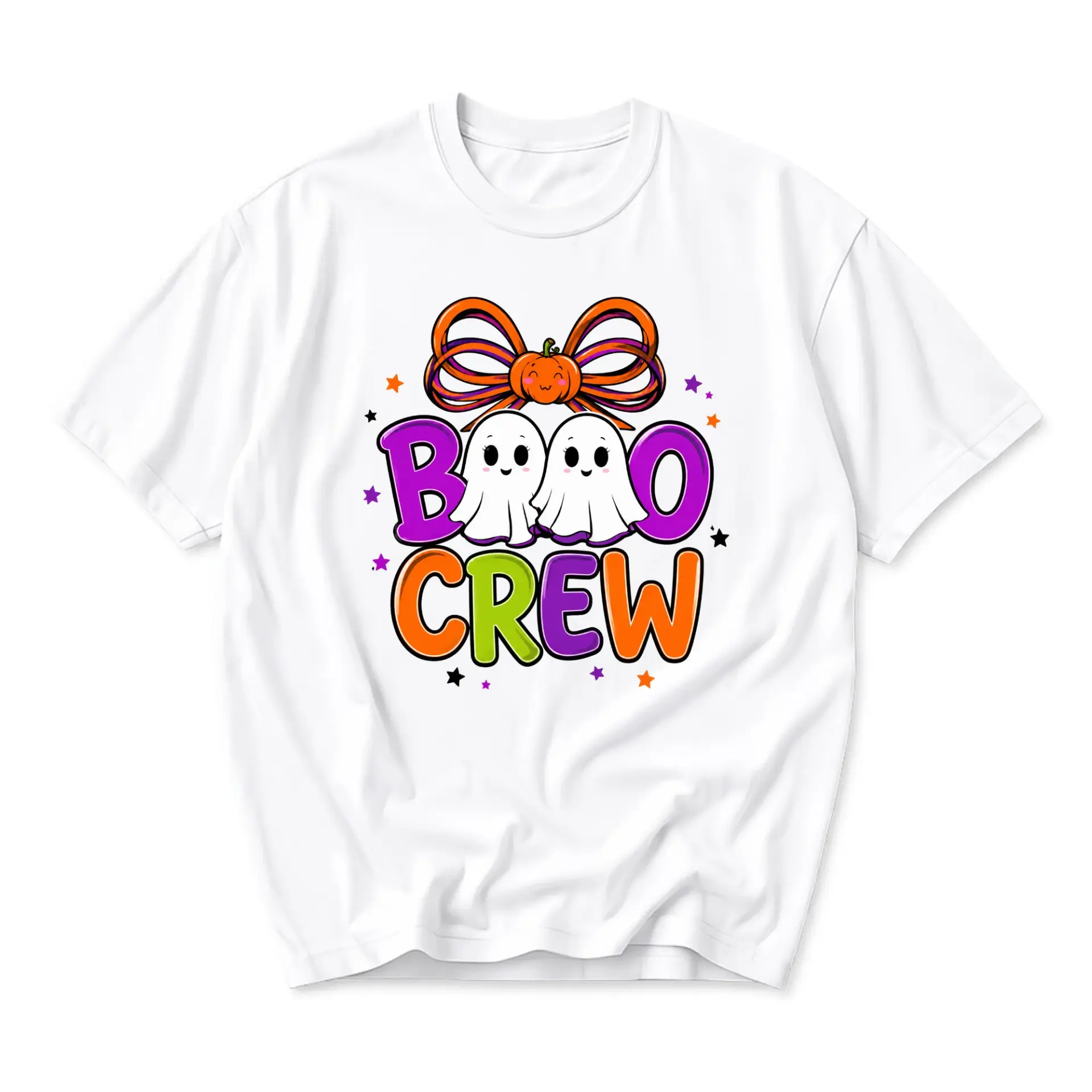 Graphic Tee Boo Crew Halloween Shirt Spooky Ghost Pumpkin Bow Unisex Crew Neck Casual Everyday Top Cotton Blend
