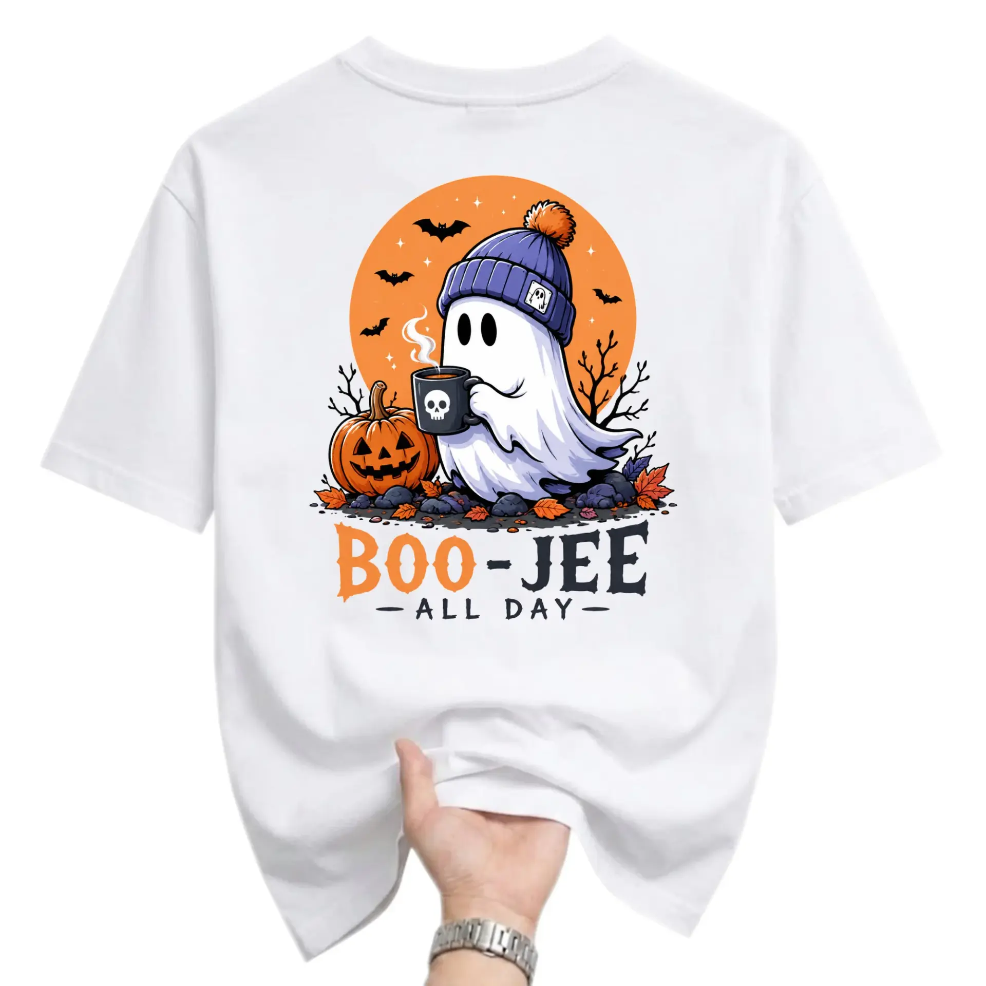 Funny Shirt Boo-Jee All Day Ghost Graphic Tee Seasonal Autumn Fall Humor Unisex Crew Neck Soft Cotton Casual Top