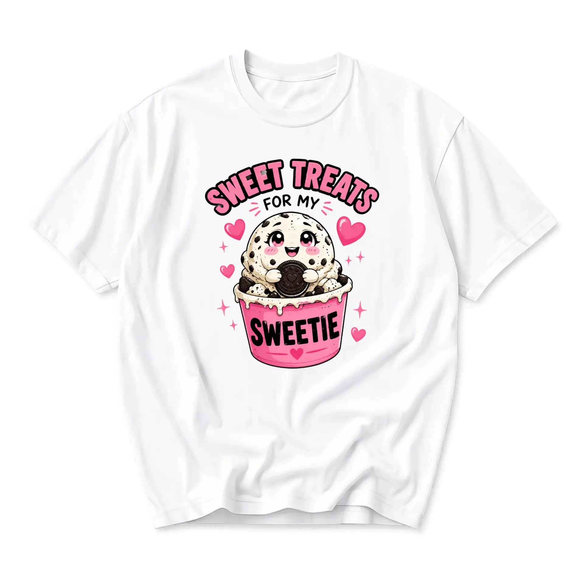 Funny Shirt Sweet Treats for My Sweetie Graphic Tee Cute Ice Cream Cookie Character Unisex Crew Neck Casual Cotton