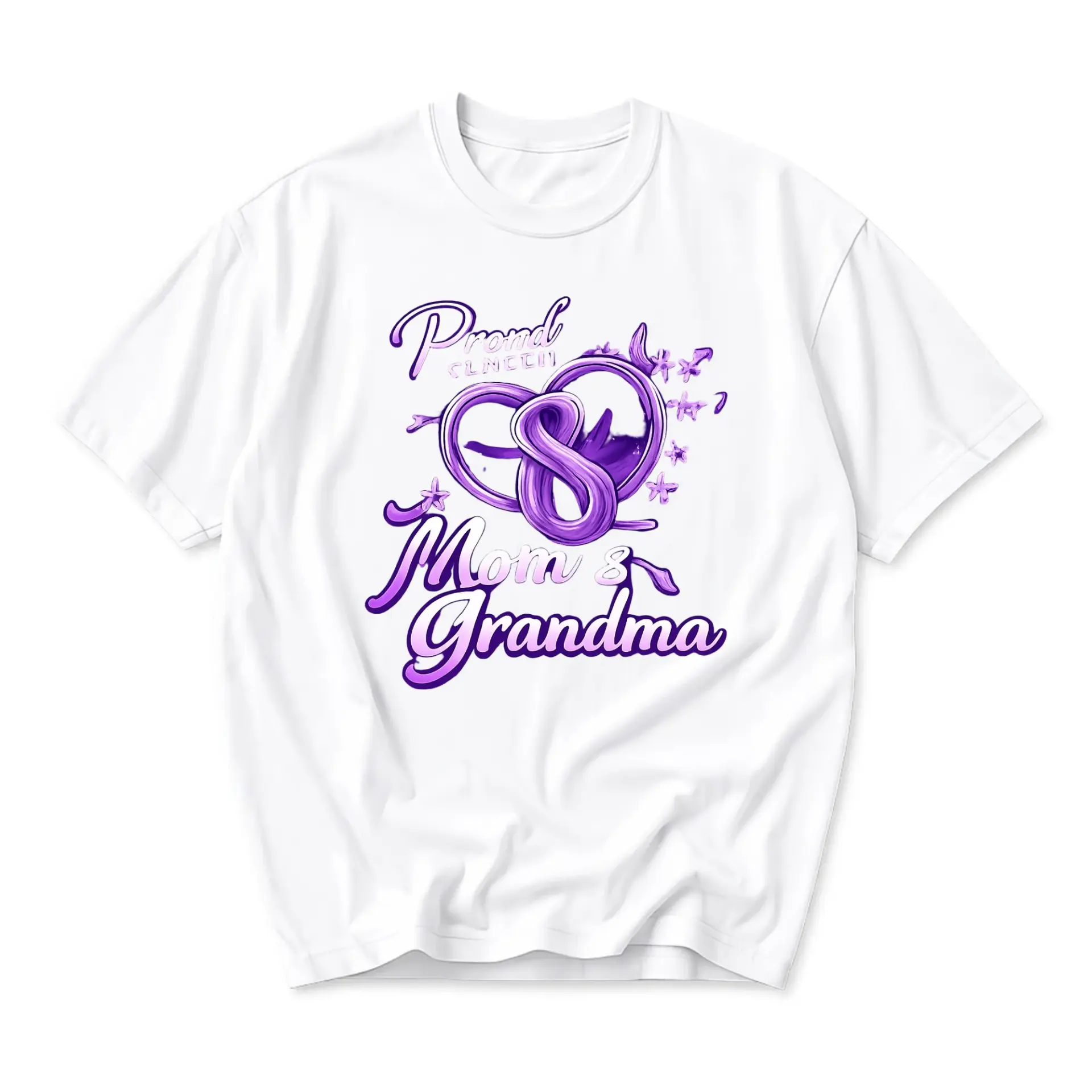 Graphic Tee Proud Mom and Grandma Purple Floral Design Unisex Casual Crew
