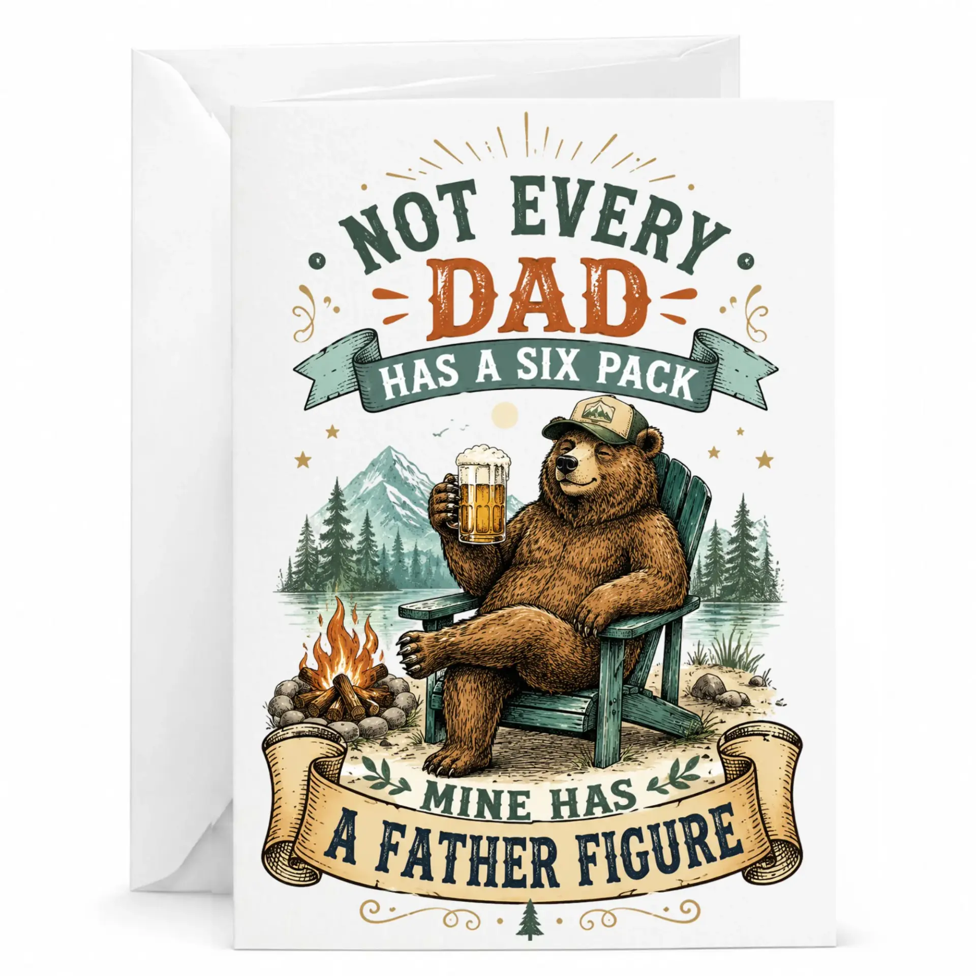 Funny Dad Birthday Card with Camping Bear Design for Father Figures Premium Greeting Him 5x7 Inches