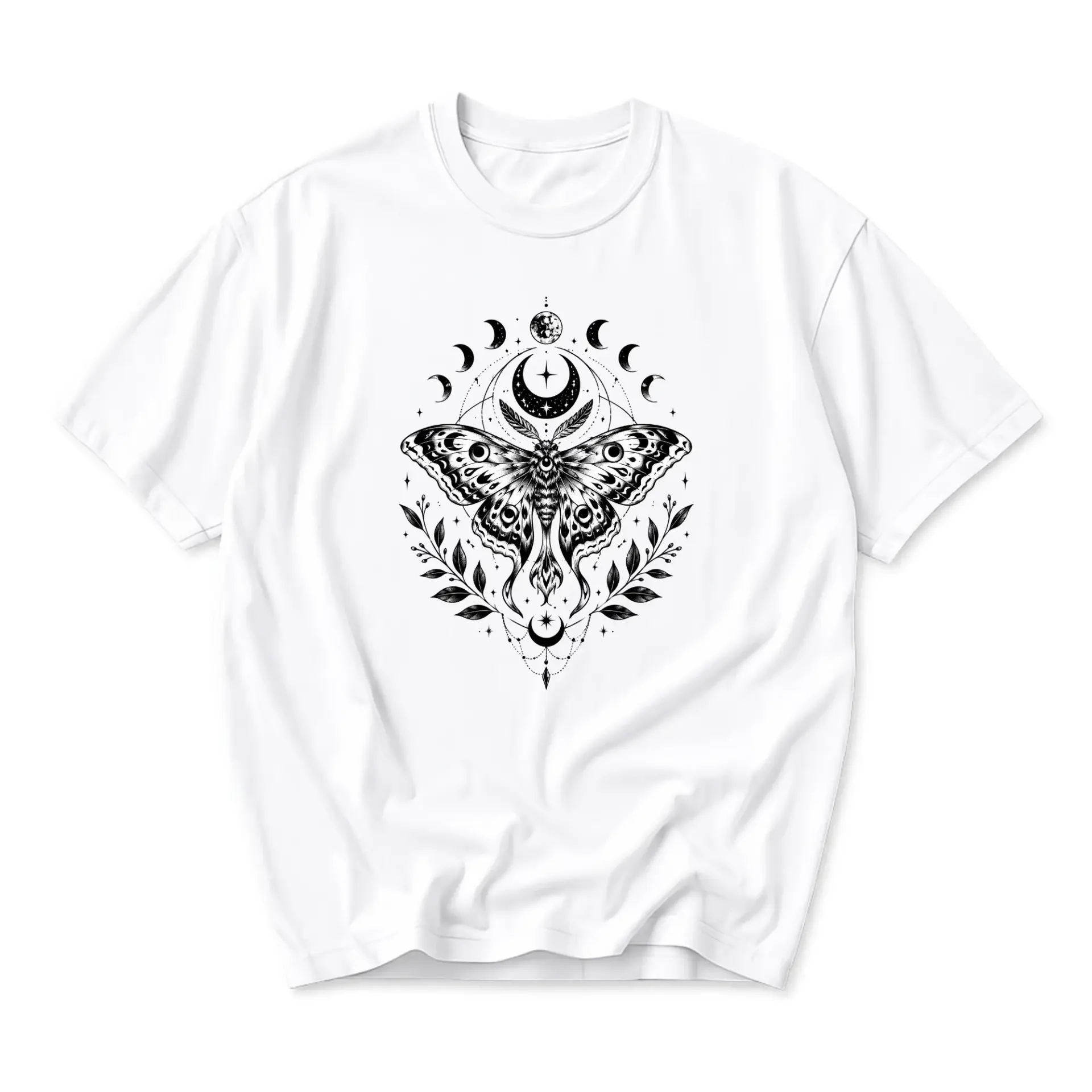 Graphic Tee Celestial Moth Art Print Unisex Crew Neck Cotton Blend Shirt for Casual Everyday Fashion and Layering