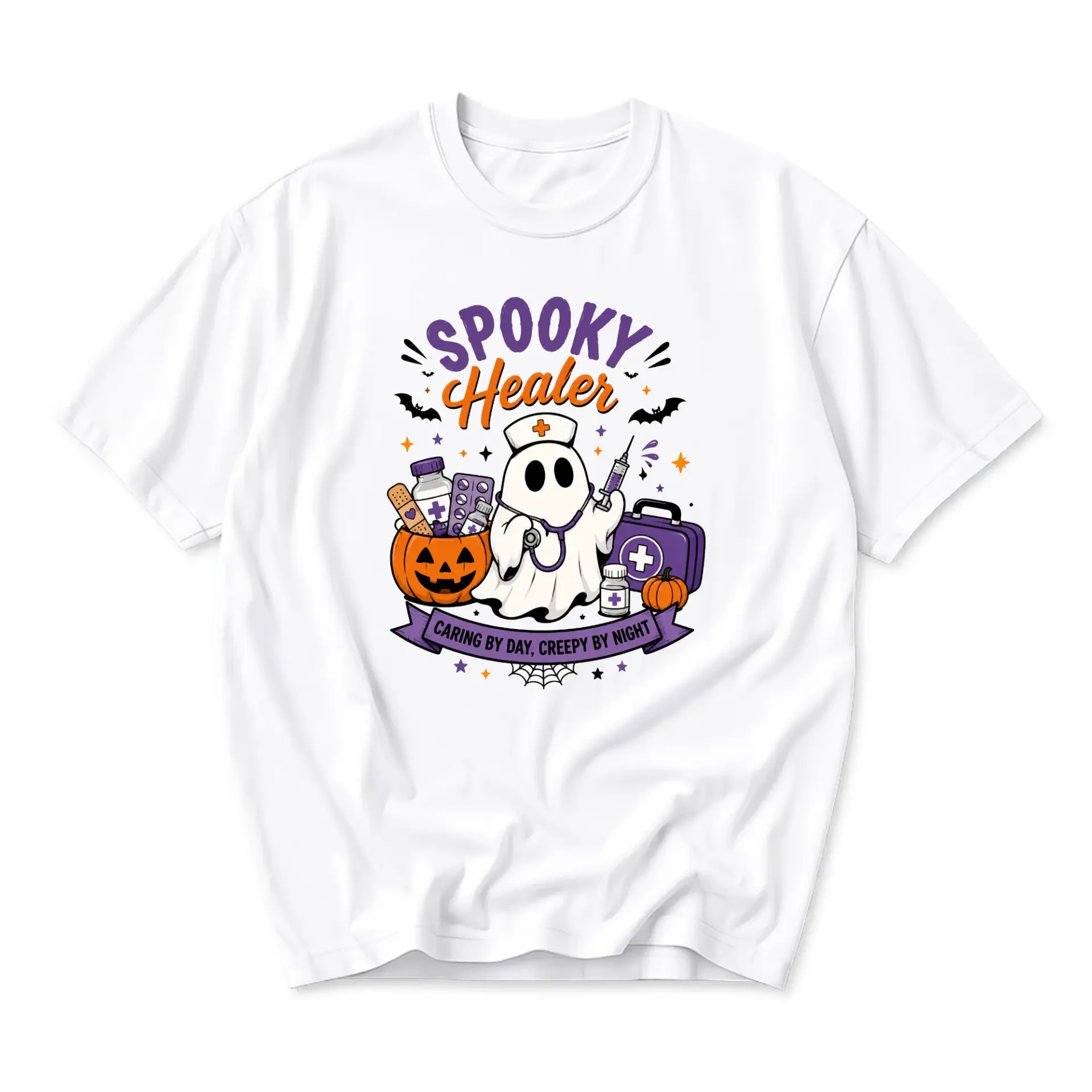 Graphic Tee Spooky Healer Nurse Halloween Unisex T-Shirt Funny Medical Professional Crew Neck Everyday Casual Top