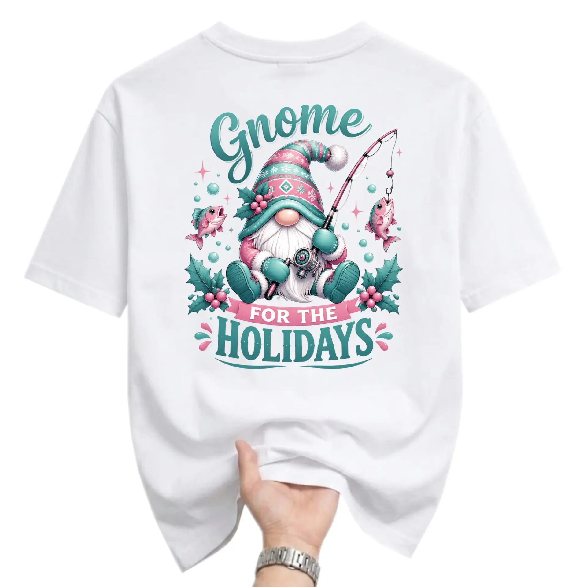 Funny Shirt Gnome for the Holidays Fishing Graphic Tee Unisex Short Sleeve Crew Neck Casual Cotton Blend Apparel