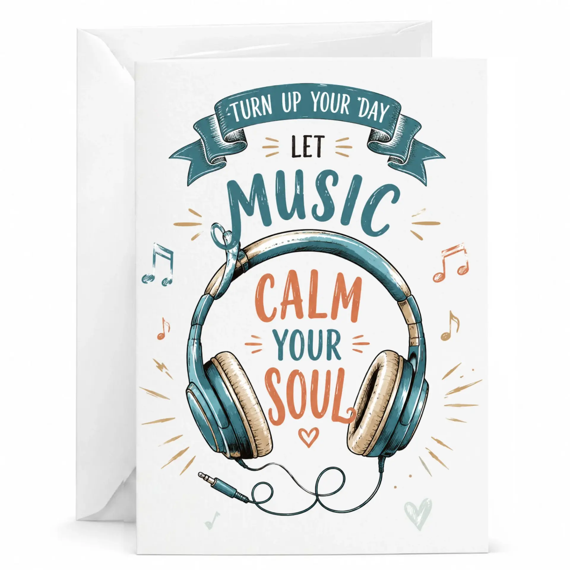Greeting Card Your Day Let Music Calm Lover Appreciation Note 5x7 Folded with Envelope