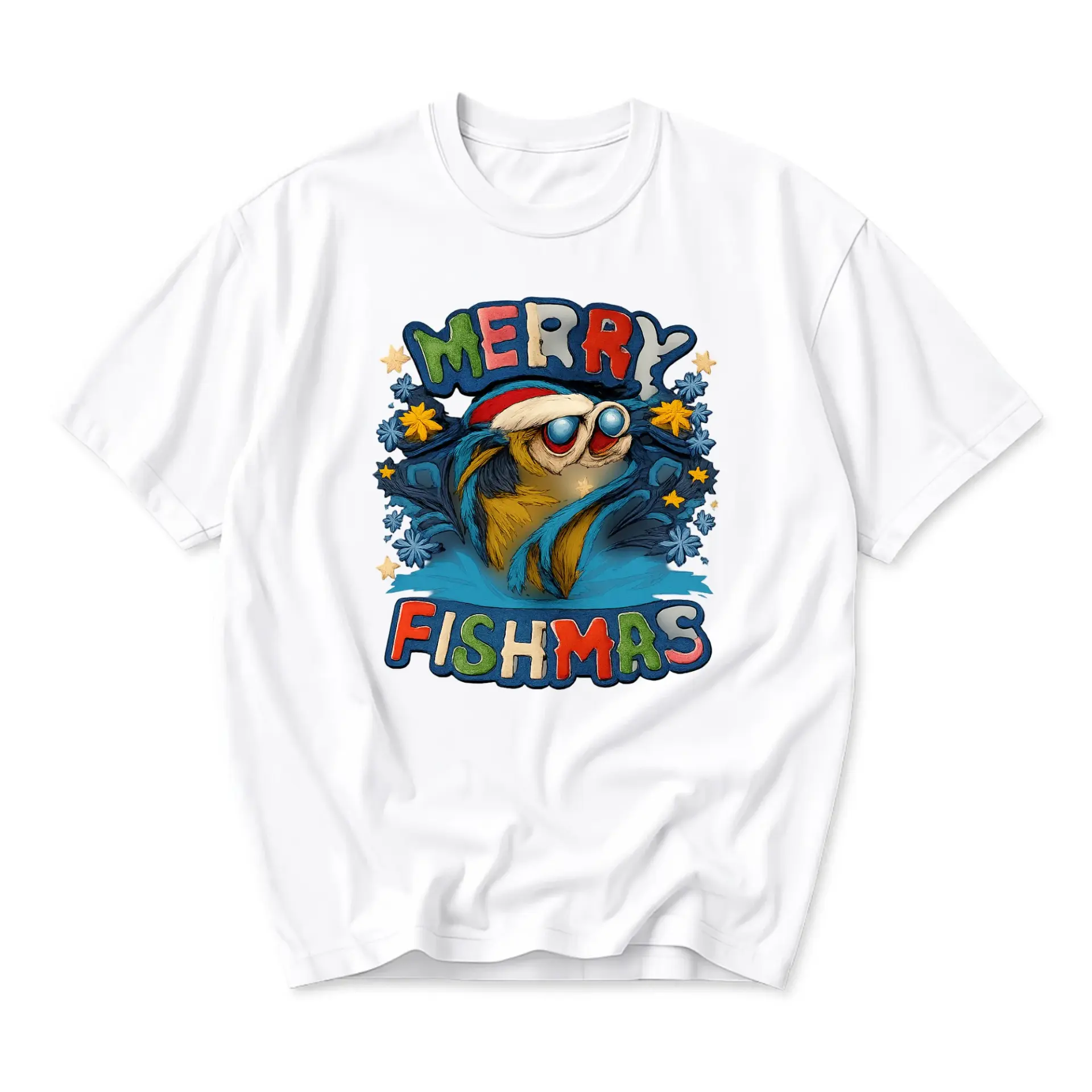 Funny Shirt Merry Fishmas Holiday Graphic Tee Unisex Casual Soft Cotton Crew Neck Everyday Short Sleeve Apparel