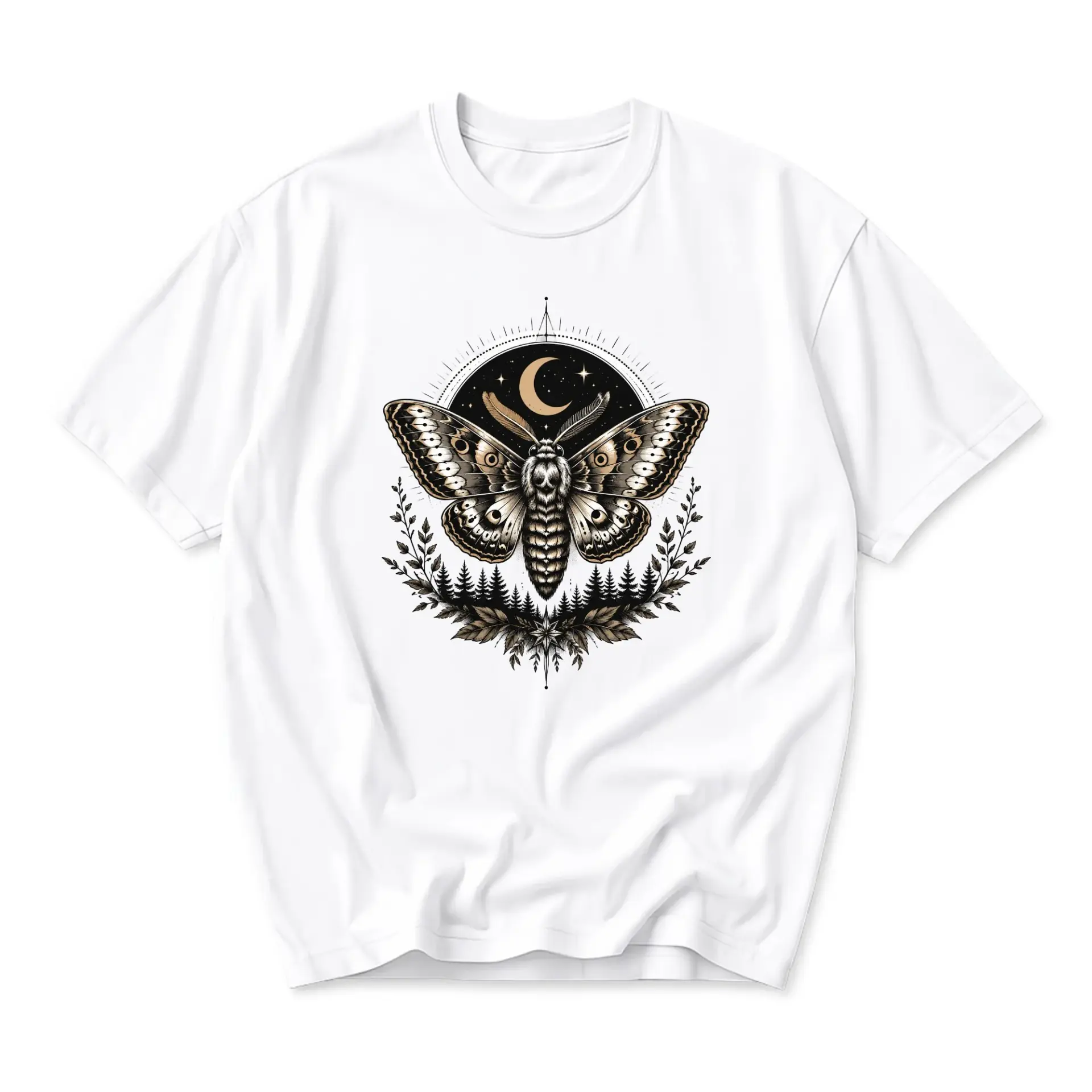 Graphic Tee Moth and Moon Forest Illustration Unisex Cotton Crew Neck Short Sleeve Casual Everyday Fashion Shirt