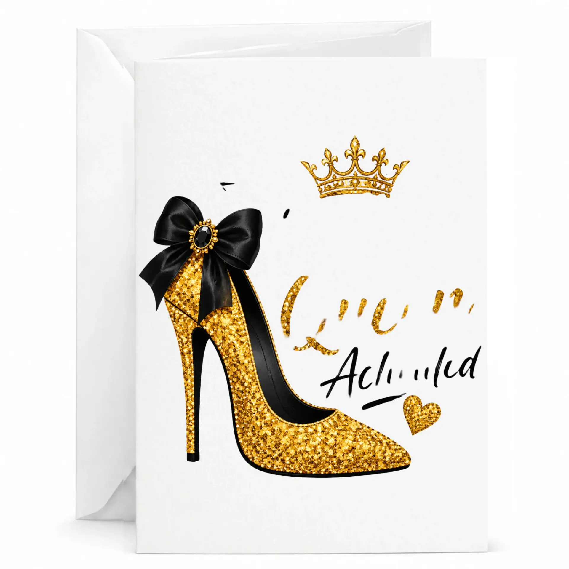 Greeting Card Queen Achieved Gold Stiletto High Heel Design Professional Stationary for Special Celebrations and Messages