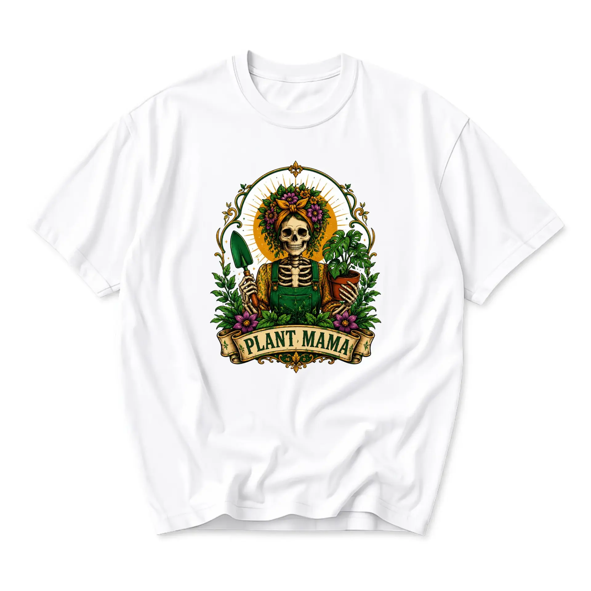 Graphic Tee Plant Mama Skeleton Gardening Design Unisex Crew Neck Short Sleeve Shirt for Casual Everyday Wear