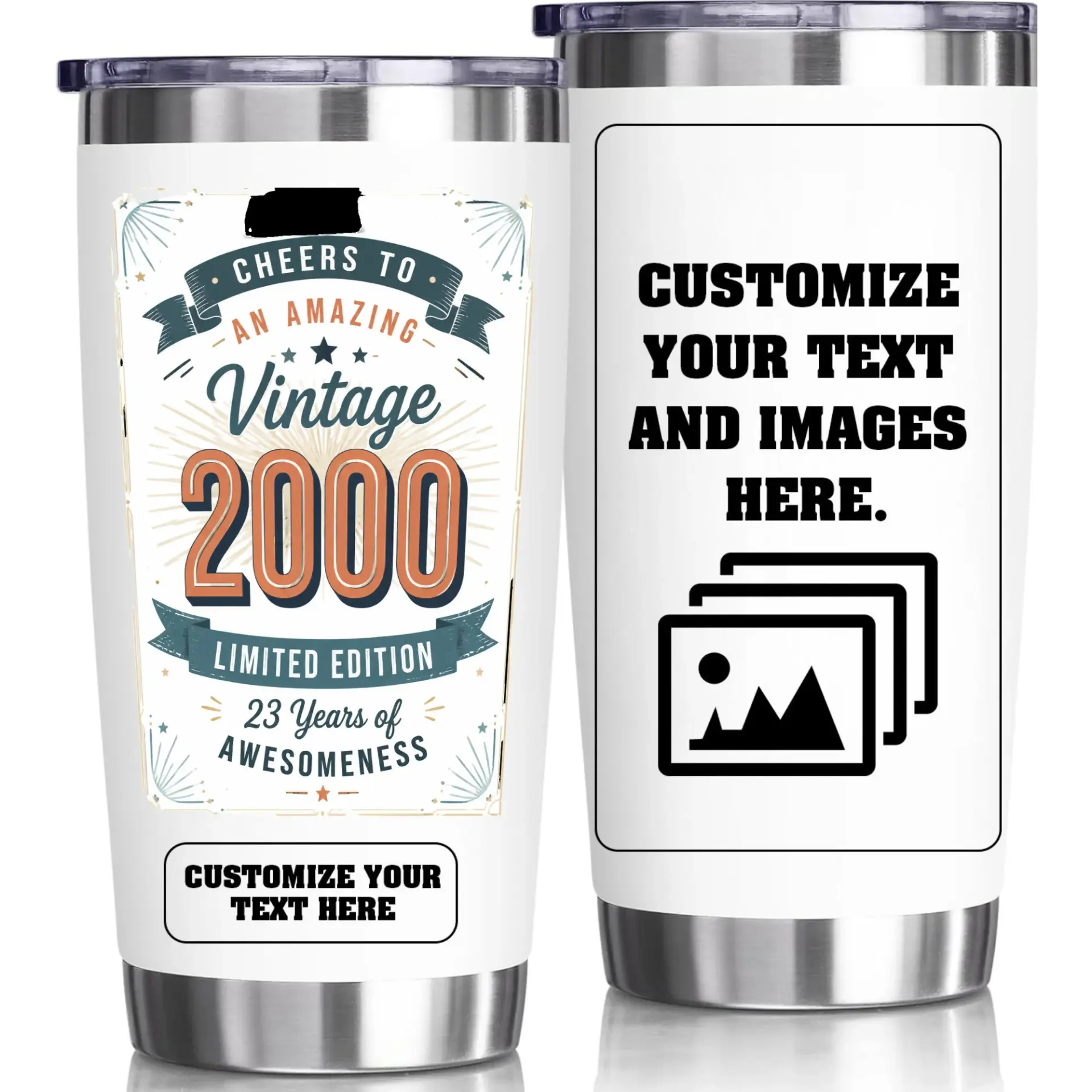 Stainless Steel Tumbler 20oz Birthday Gift Vintage 2000 Limited Edition Insulated Travel Cup for Cold and Hot Beverages