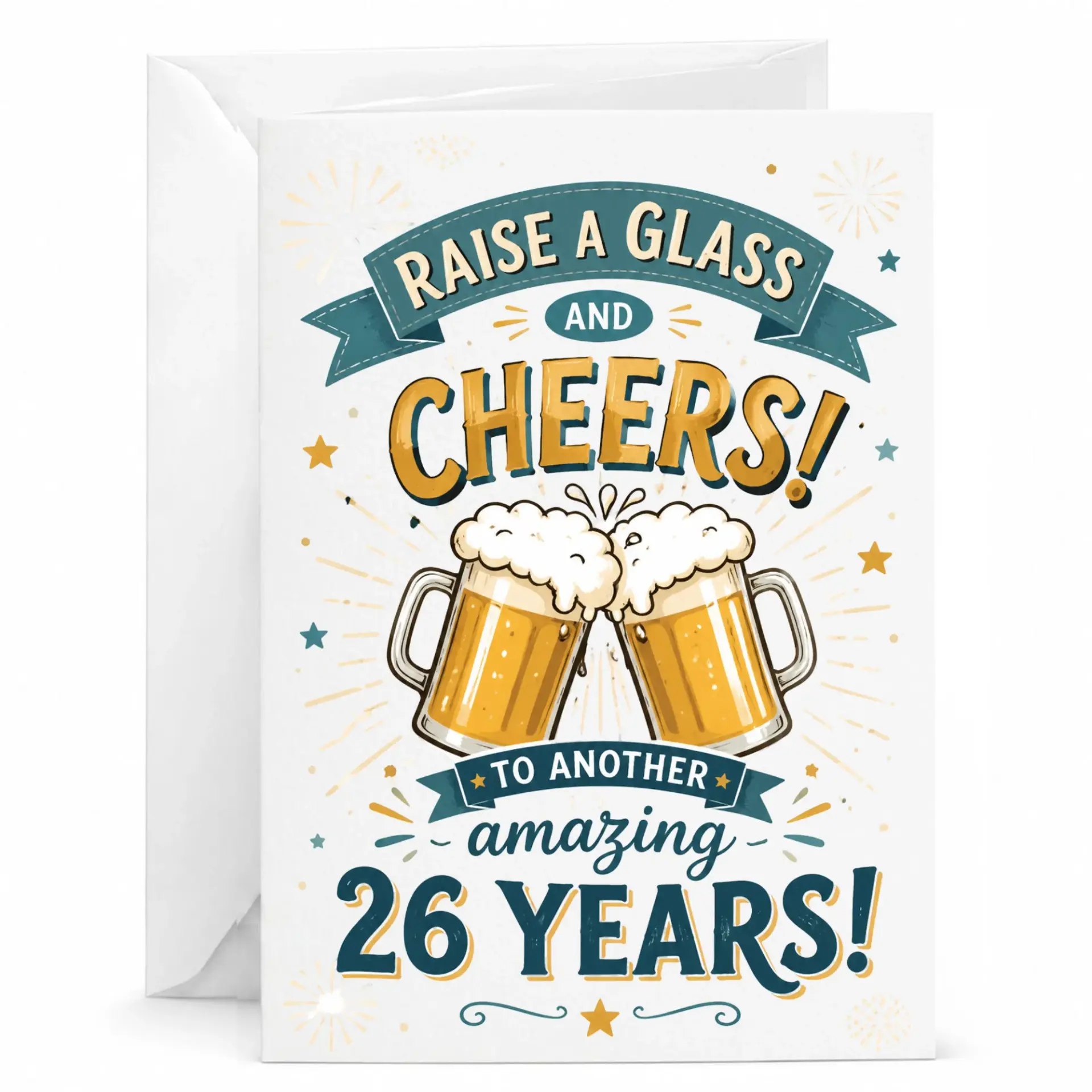 Funny Birthday Card Raise a Glass and Cheers to Another Amazing 26 Years Beer Theme Greeting Card for Milestone Day