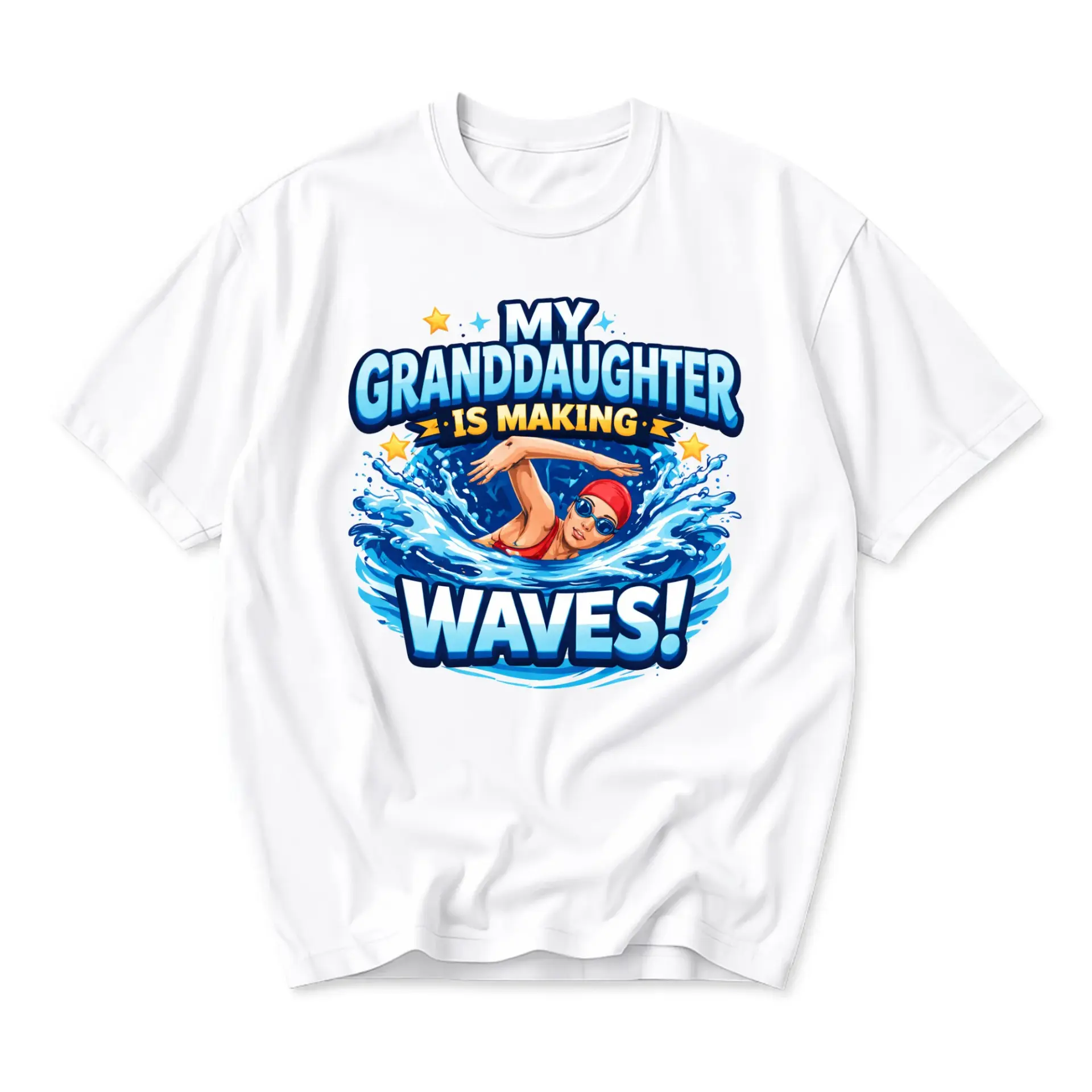 Graphic Tee My Granddaughter Is Making Waves Print Unisex Short Sleeve Crew Neck Casual Summer Shirt for Proud Family