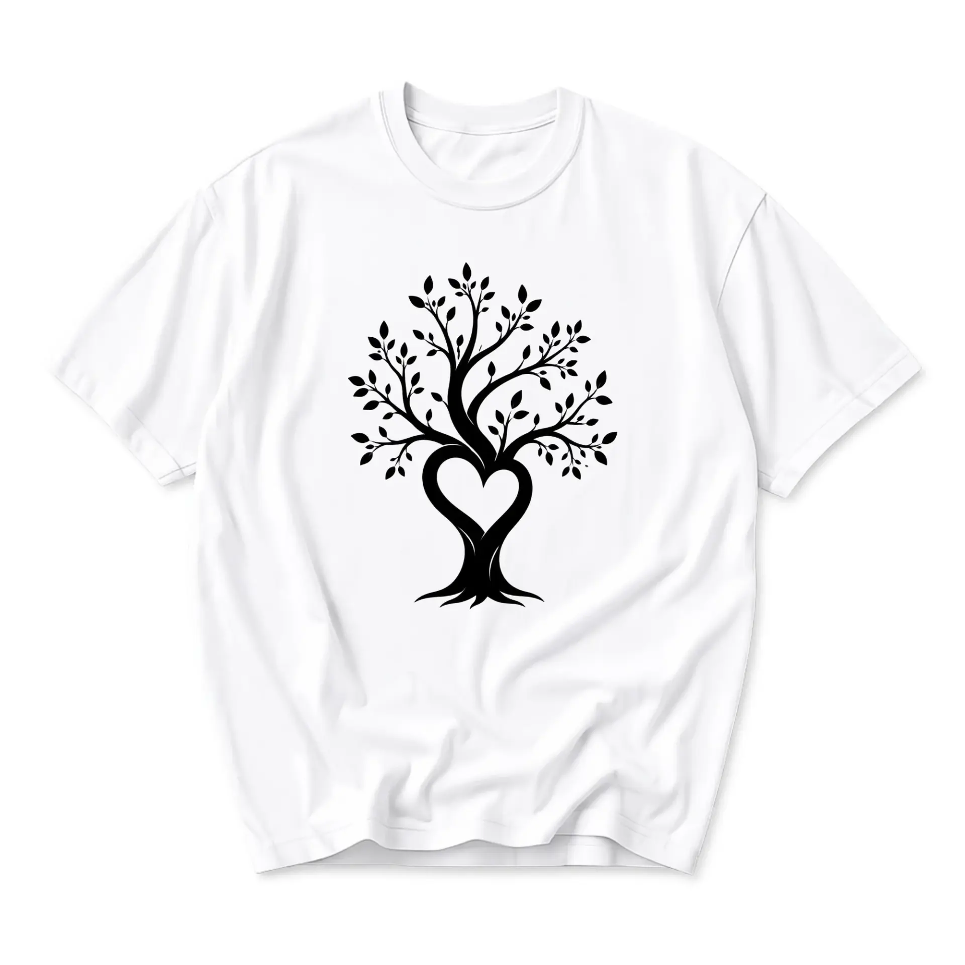 Graphic Tee Heart Tree Design Unisex Casual Short Sleeve Crew Neck Comfortable Everyday Cotton Top White Shirt