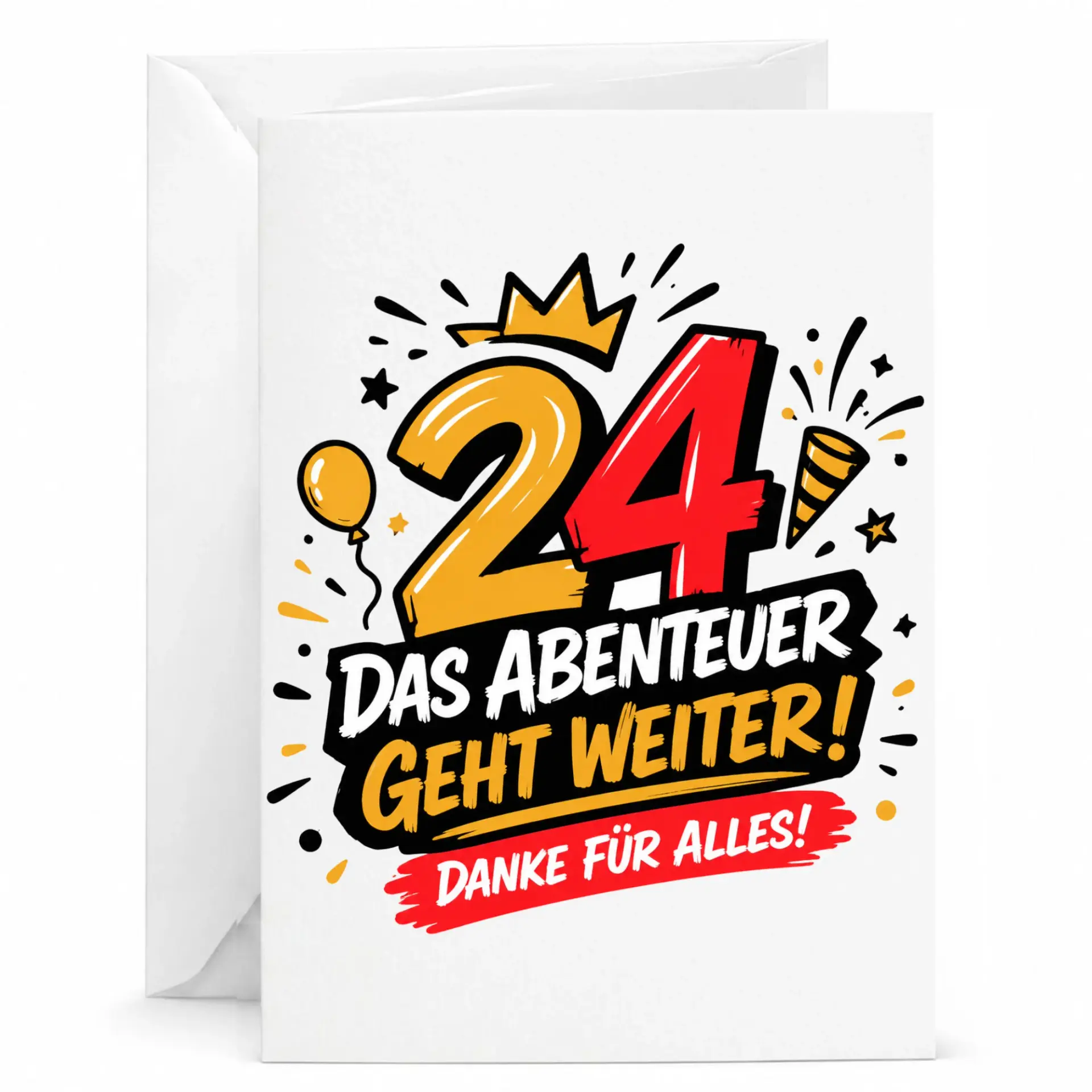 Birthday Card 24 Das Abenteuer Geht Weiter Funny Milestone Greeting Card with Envelope for Milestone Celebration