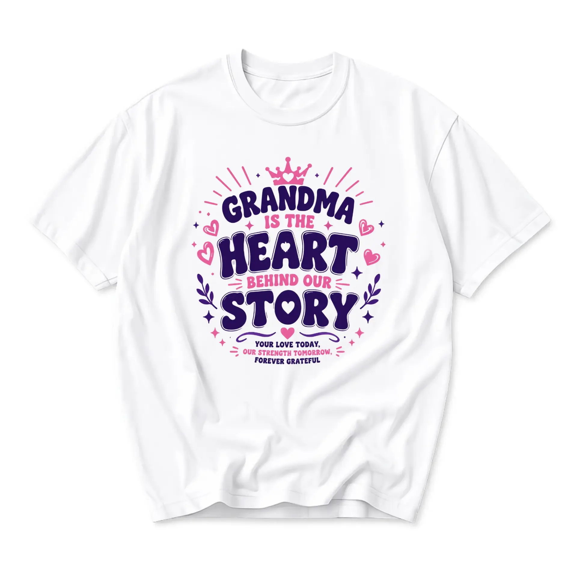 Graphic Tee Grandma Is the Heart Behind Our Story Shirt Family Appreciation Casual Unisex Crew Neck Top White