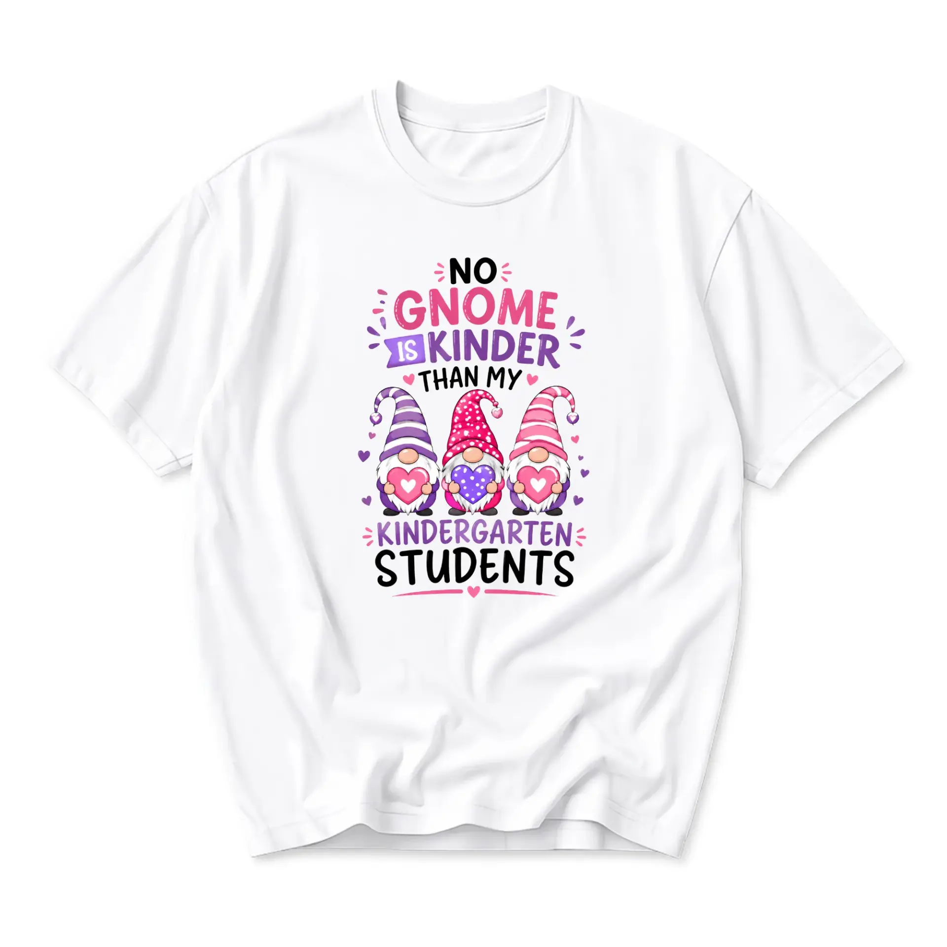 Funny Shirt No Gnome Is Kinder Than My Kindergarten Students Graphic Tee Casual Unisex Crew Neck Cotton Blend Top