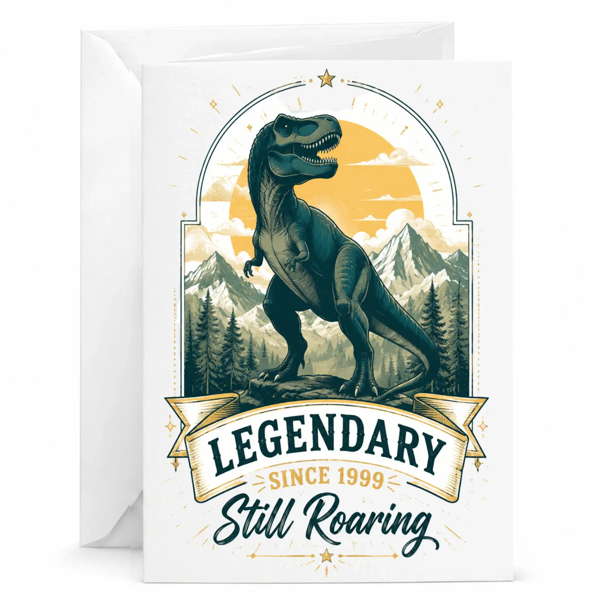 Birthday Card Legendary Since 1999 Still Roaring Dinosaur Greeting Card for Milestone Year of Birth Celebration