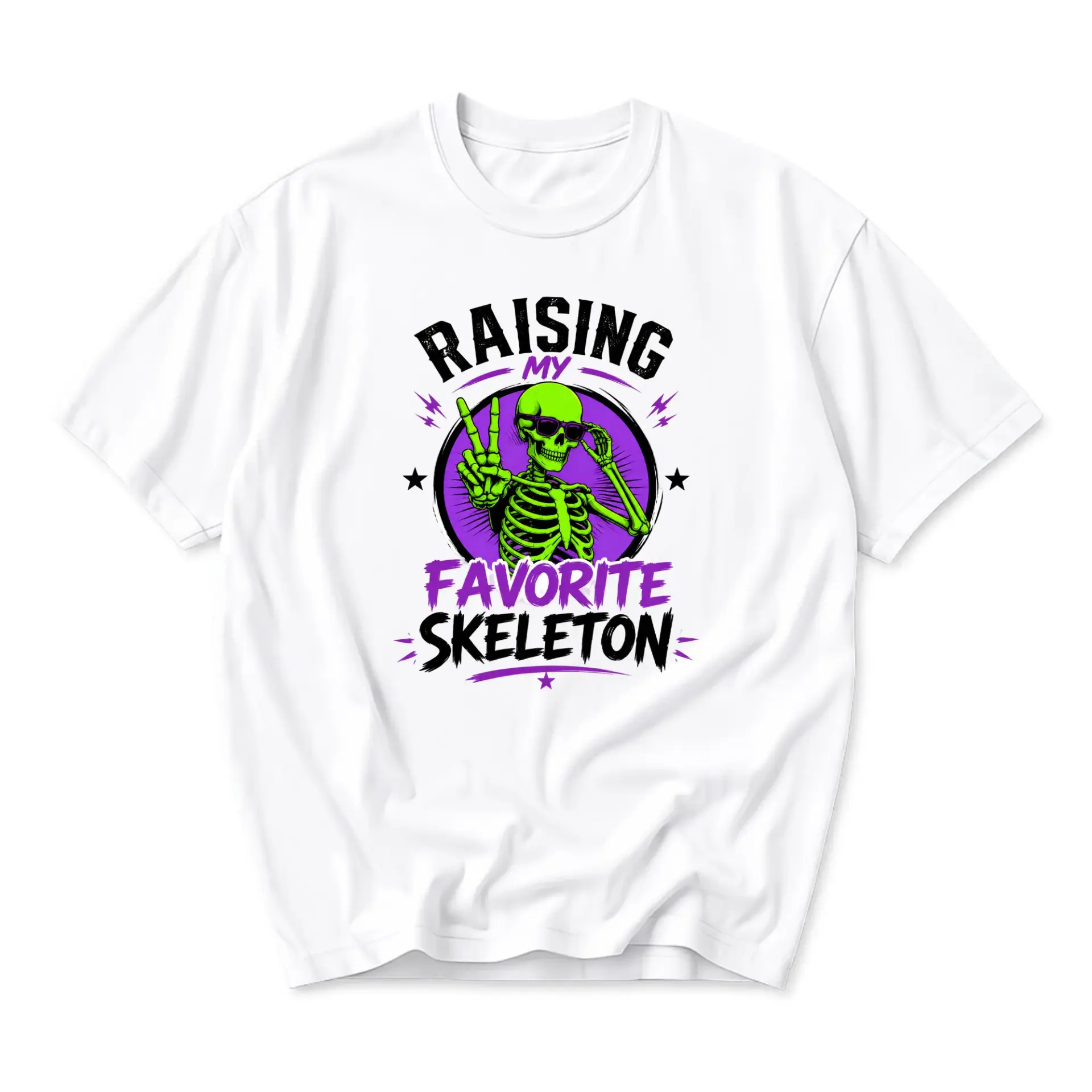 Funny Shirt Raising My Favorite Skeleton Graphic Tee Unisex Casual Crew Neck Comfortable Soft Cotton Blend Apparel