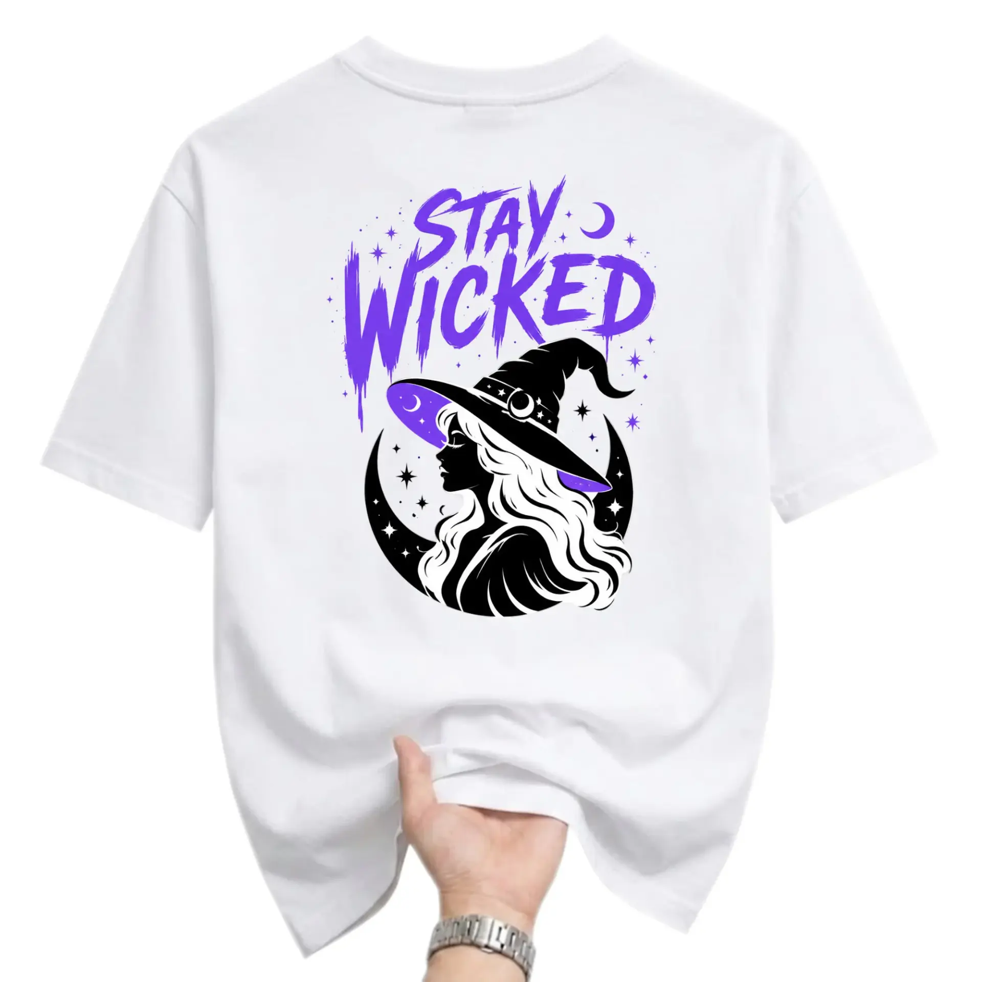 Graphic Tee Stay Wicked Witch Illustration Unisex Crew Neck Short Sleeve Shirt for Casual Wear and Stylish Self Expression