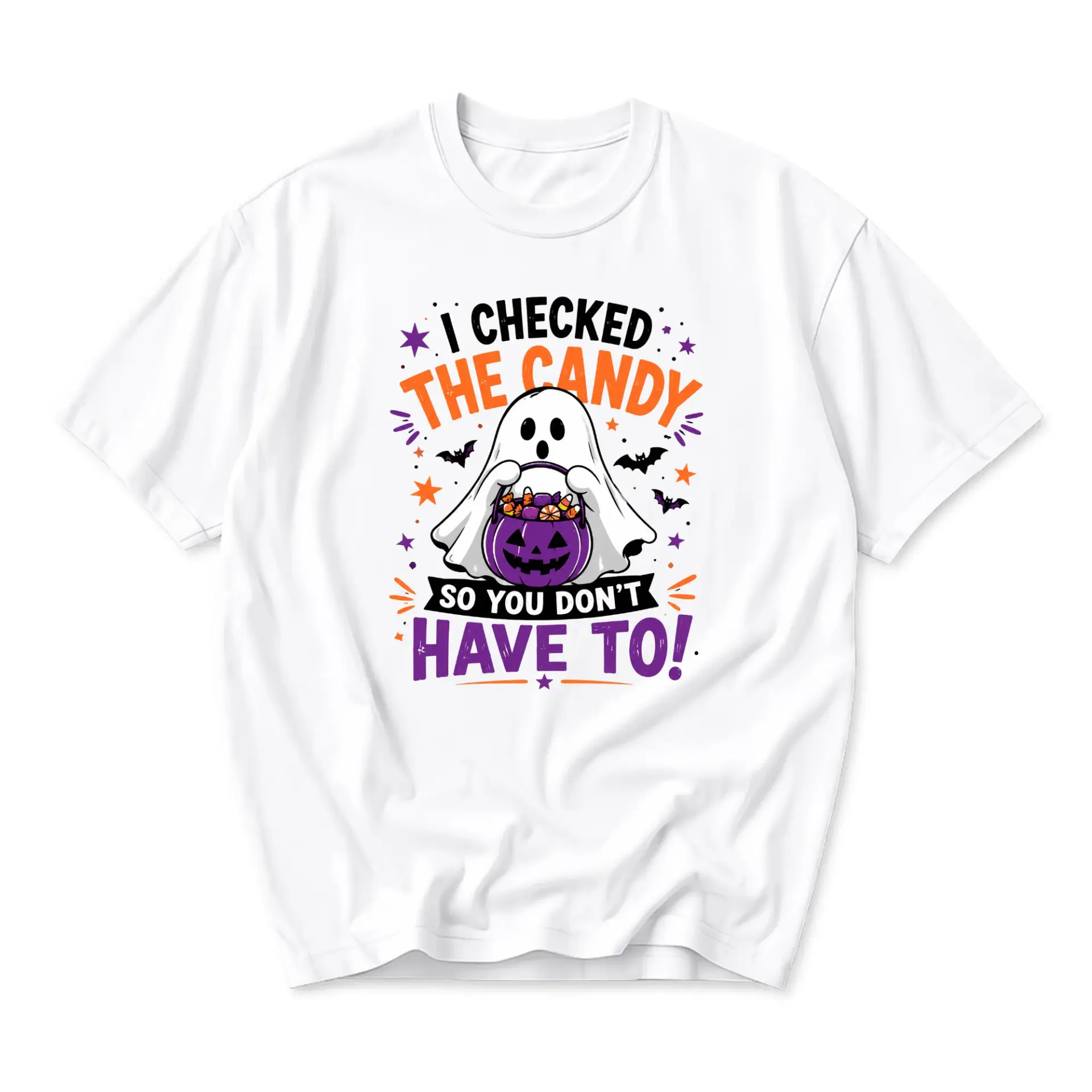 Funny Shirt I Checked the Candy so You Dont Have to Graphic Tee Halloween Ghost Print Unisex Crew Neck Casual Cotton