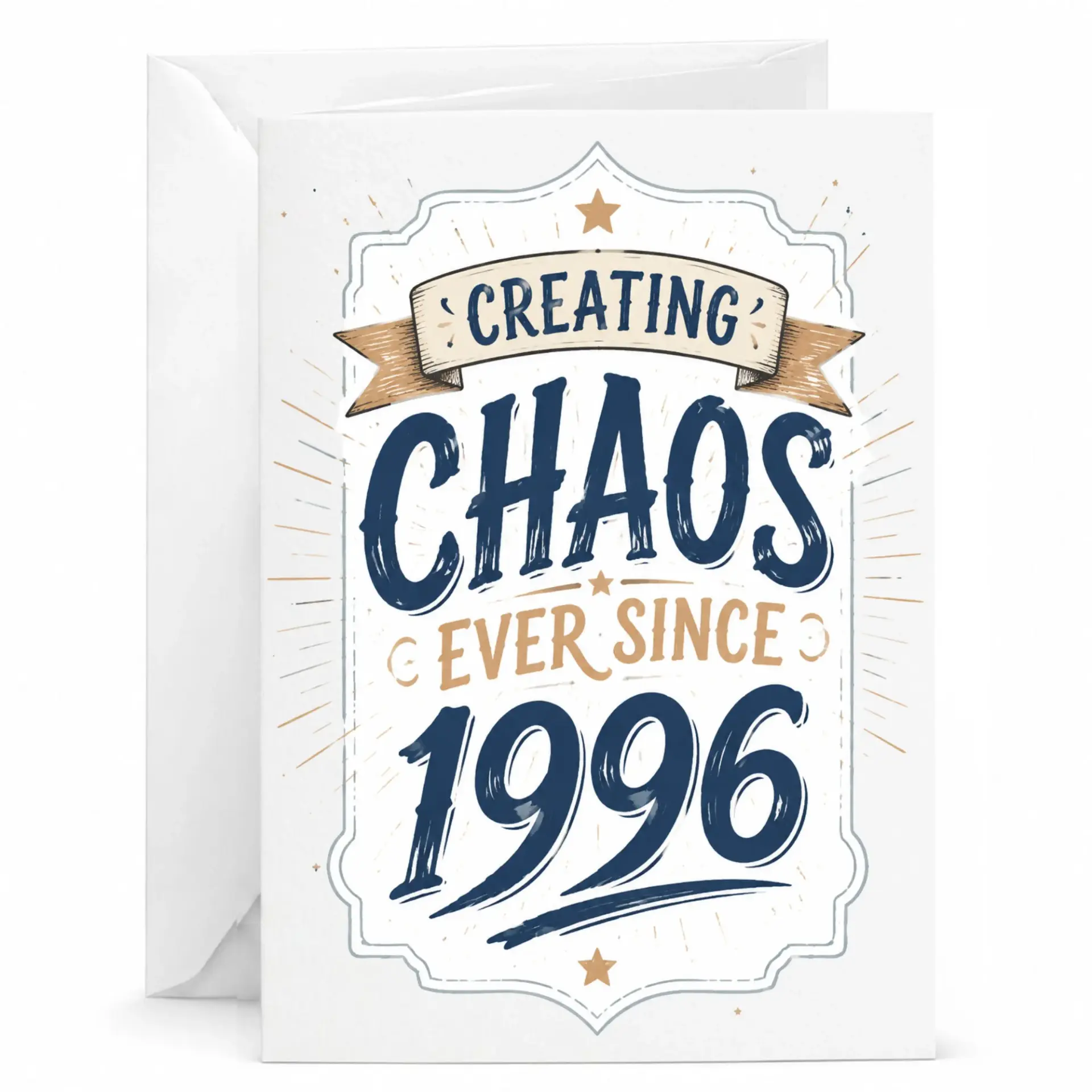 Funny Birthday Card Creating Chaos Ever Since 1996 Retro Style Typographic Greeting Card for Milestone Celebration