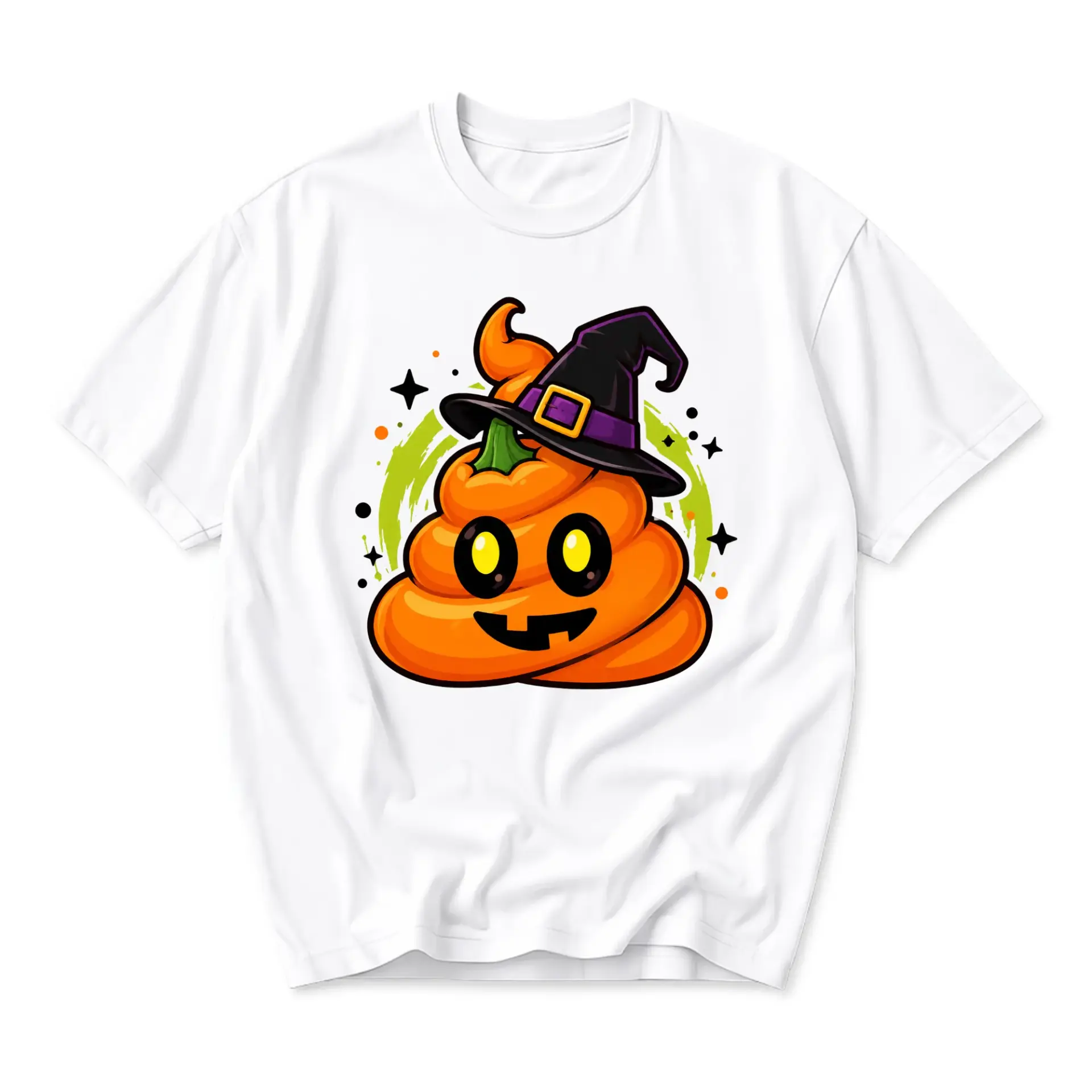 Funny Shirt Pumpkin Witch Hat Graphic Tee Cartoon Autumn Fall Holiday Short Sleeve Unisex Crew Neck Casual Cotton Top