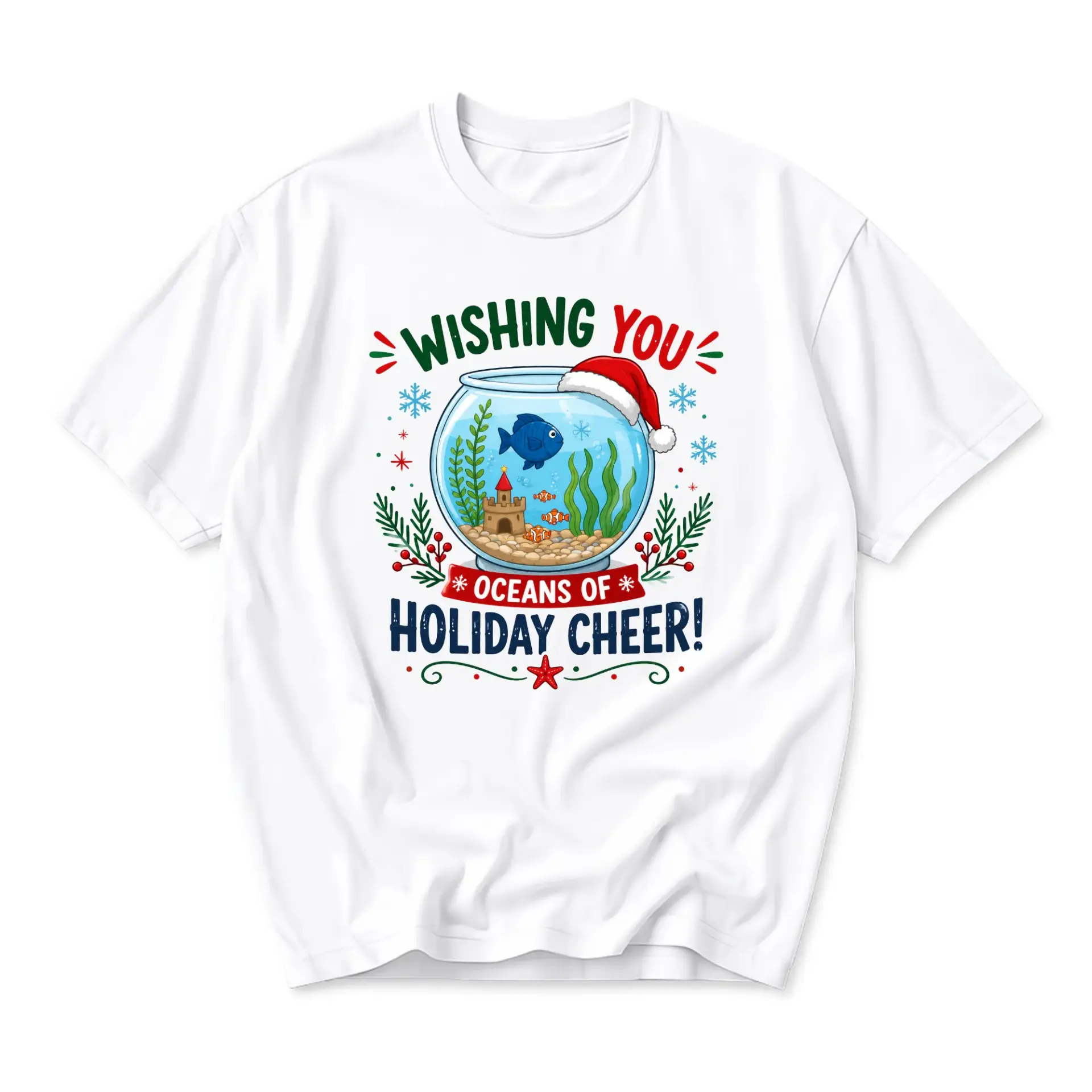 Funny Shirt Oceans of Holiday Cheer Graphic Tee Unisex Crew Neck Season