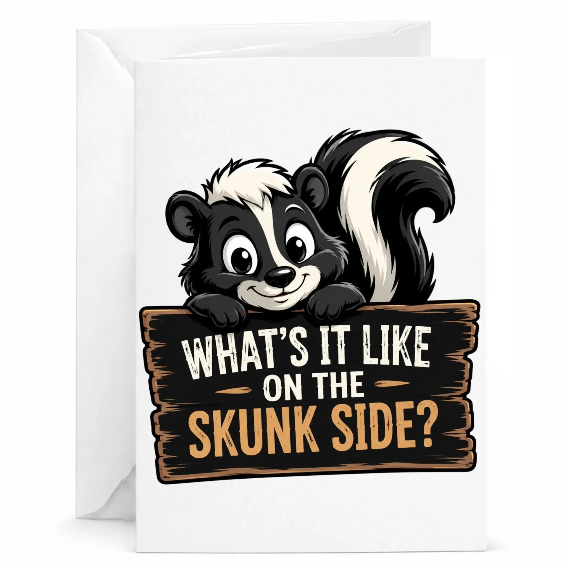 Funny Skunk Greeting Card with Envelope, Whimsical Animal Illustration with Humorous Puns for Various Occasions