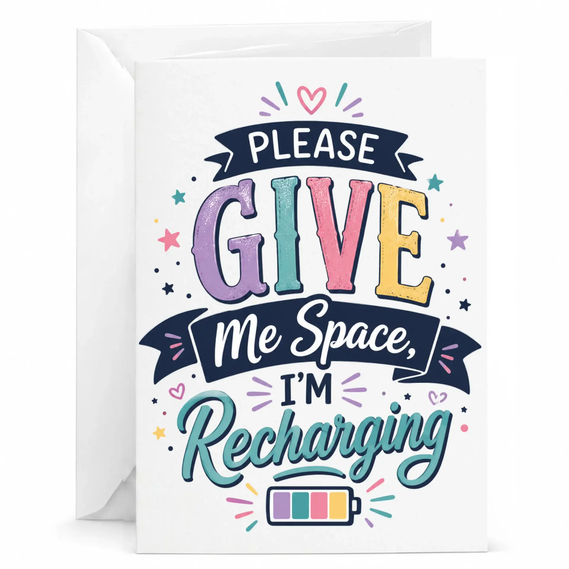Funny Greeting Card Please Give Me I Am Recharging Whimsical Typography Design for Relaxation and Introverts