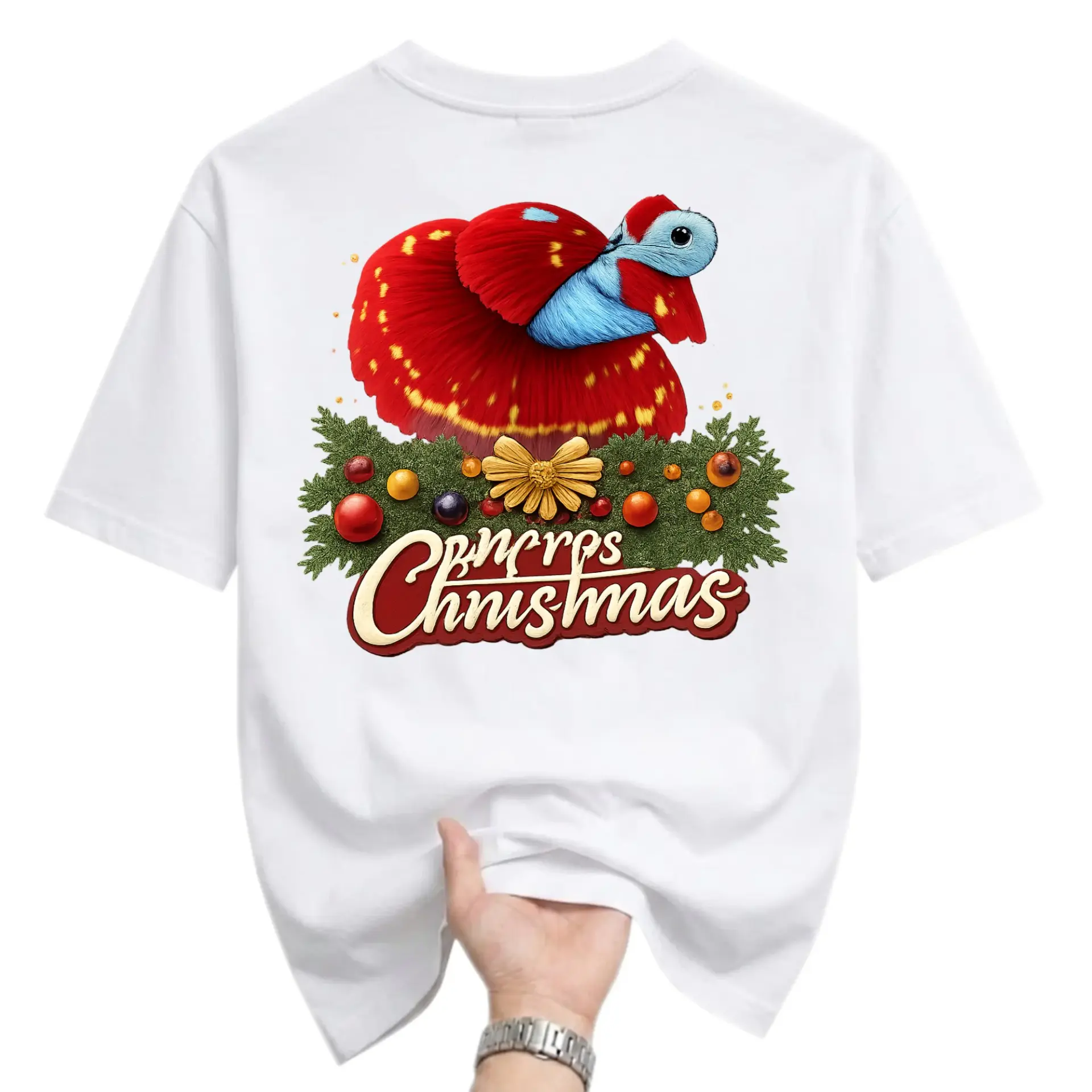 Funny Shirt Christmas Fish Graphic Tee Unisex Crew Neck Short Sleeve Casual