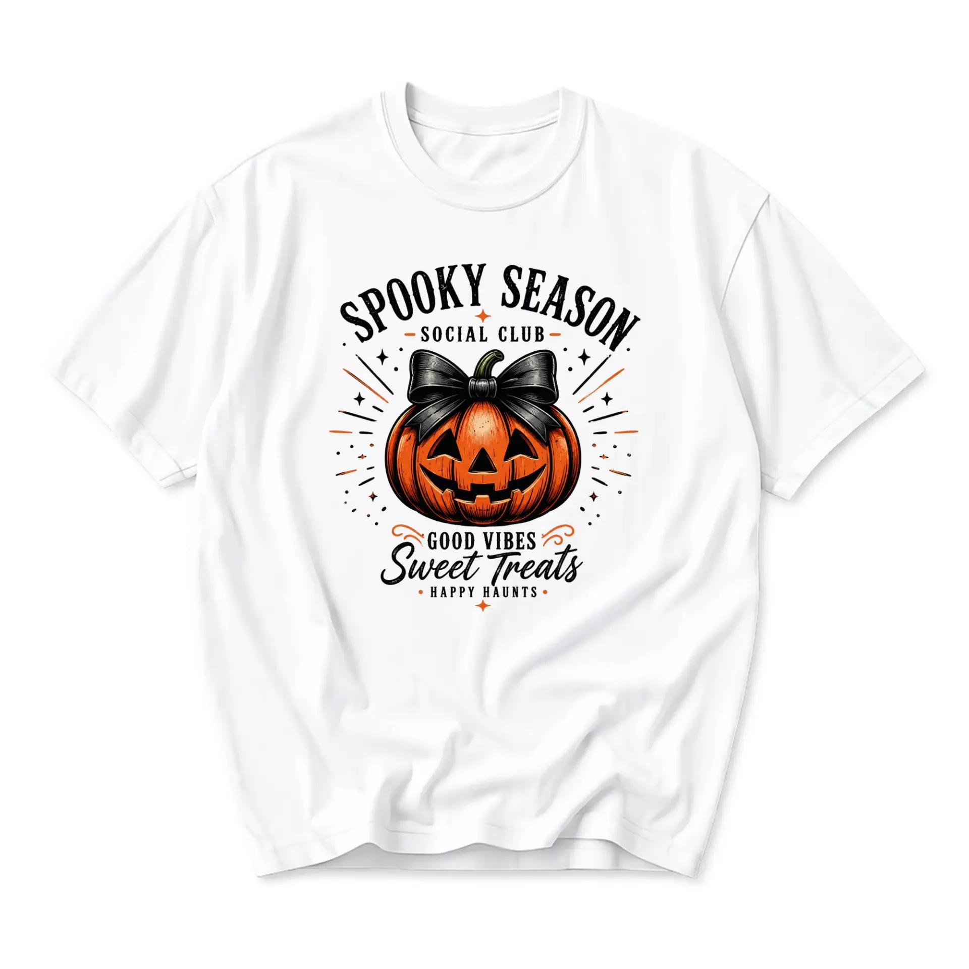 Graphic Tee Spooky Season Social Club Pumpkin Print Unisex Crew Neck Casual Everyday Short Sleeve Cotton Shirt