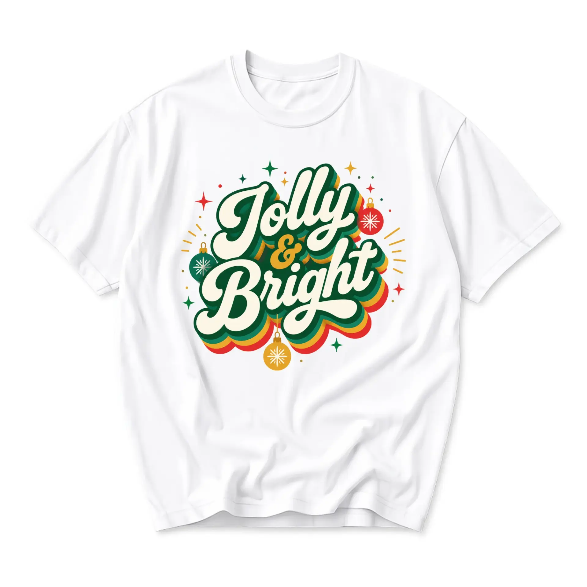 Graphic Tee Jolly and Bright Holiday Retro Style T-Shirt for Seasonal Celebration and Casual Winter Wear Apparel