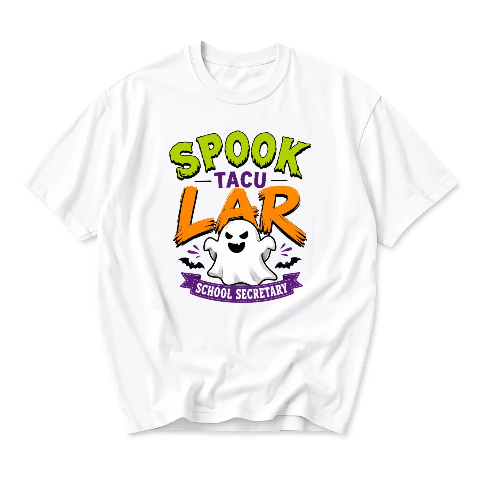 Funny Shirt Spooktacular School Secretary Graphic Tee Unisex Crew Neck Casual Cotton Blend Apparel for Holiday Season