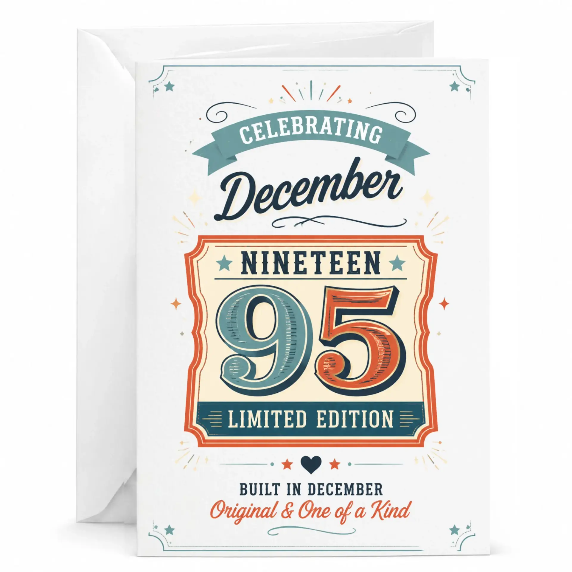 Birthday Card Celebrating December Nineteen 95 Limited Edition Vintage Style Greeting Card for Birthday Milestone